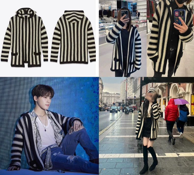 Saint Laurent Paris Saint Laurent Paris Black and white striped cardigan sweate Size US L / EU 52-54 / 3 - 9 Thumbnail
