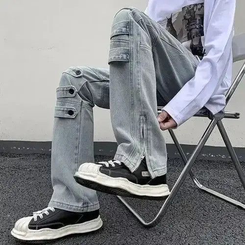 Japanese Brand Street Niche Style Zipper Leg Denim Cargo Pant Size US 28 / EU 44 - 1 Thumbnail