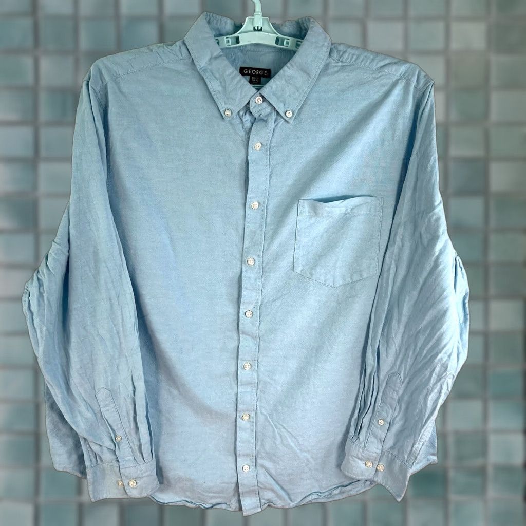 George GEORGE Button-Down Shirt Mens 2XL Blue Cotton Pockets Classic Size US XXL / EU 58 / 5 - 1 Thumbnail