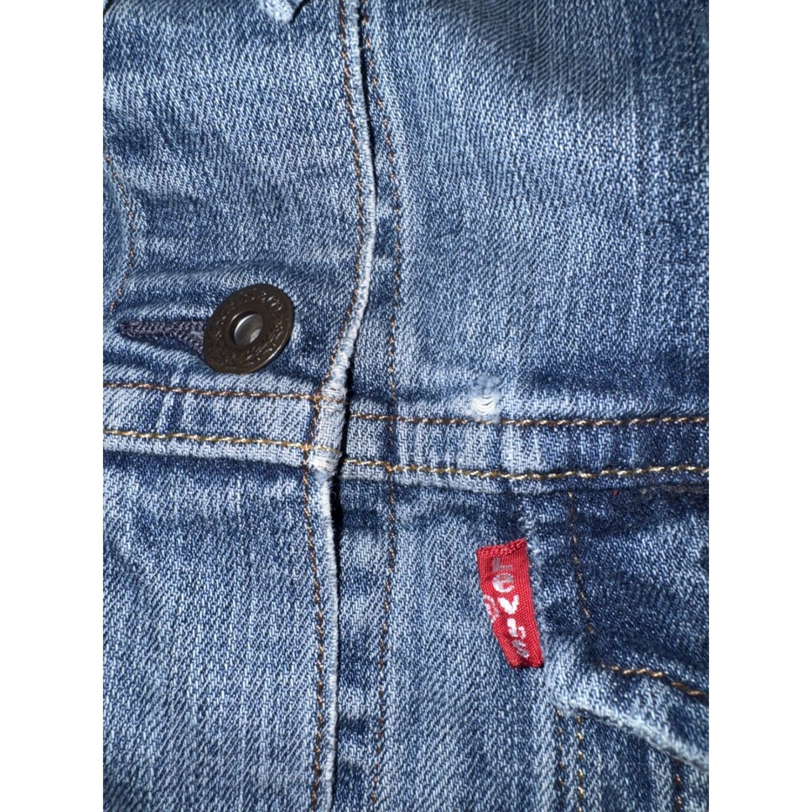 Levi's VINTAGE Levi’s San Francisco Denim Trucker Jacket Blue Distressed Large 20x22 Women’s L 90s Western Trucker Jacket Mens Womens Size L / US 10 / IT 46 - 3 Thumbnail