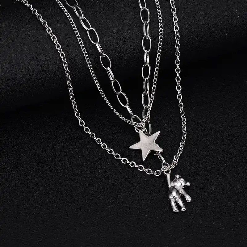 Jewelry × Vintage Vint Necklace Cold Wind Rabbit Pentagram Pendant Multi Layer Size ONE SIZE - 3 Thumbnail