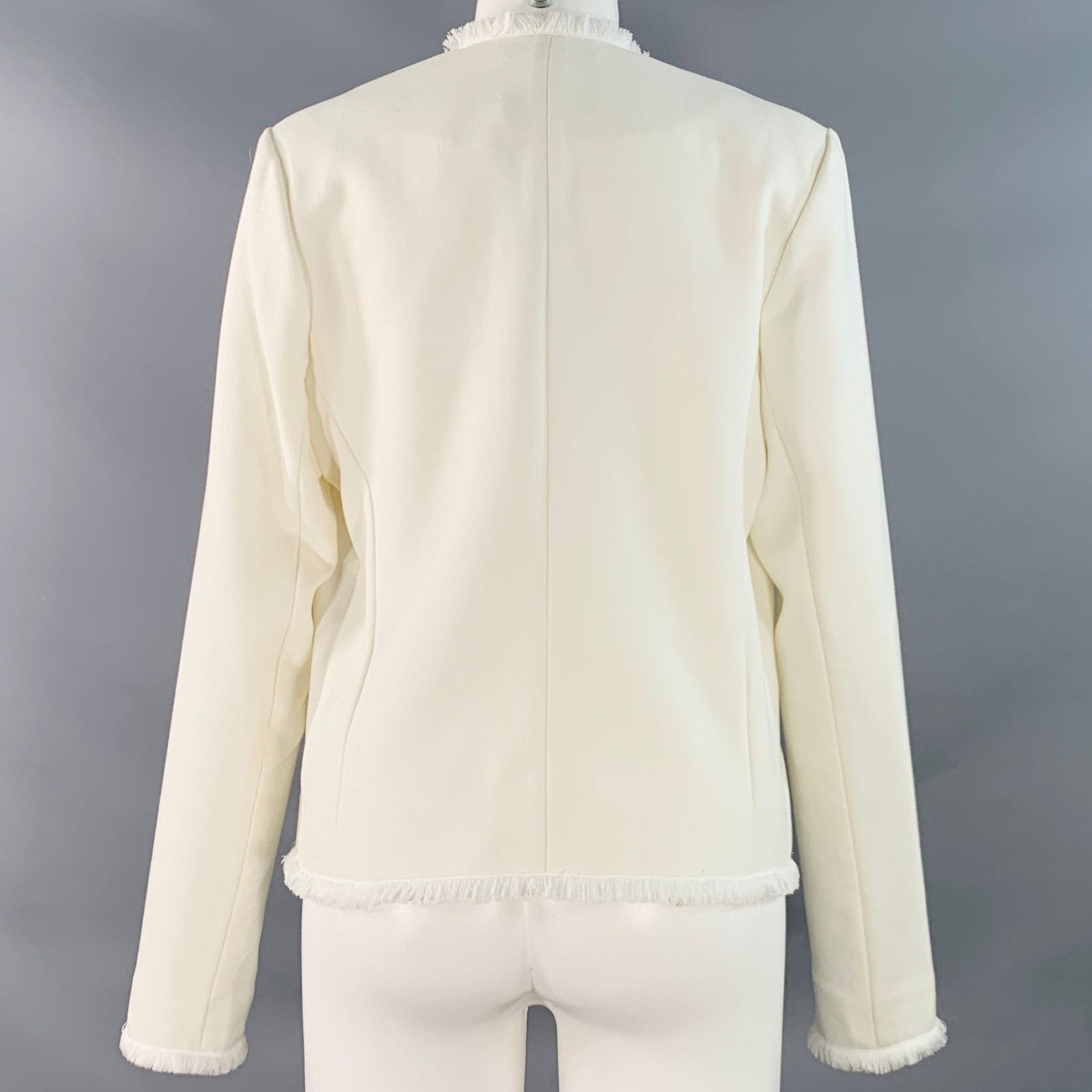 L'AGENCE 8 White Polyester Woven Cropped Open Front Jacket Blazer Size M / US 6-8 / IT 42-44 - 4 Thumbnail