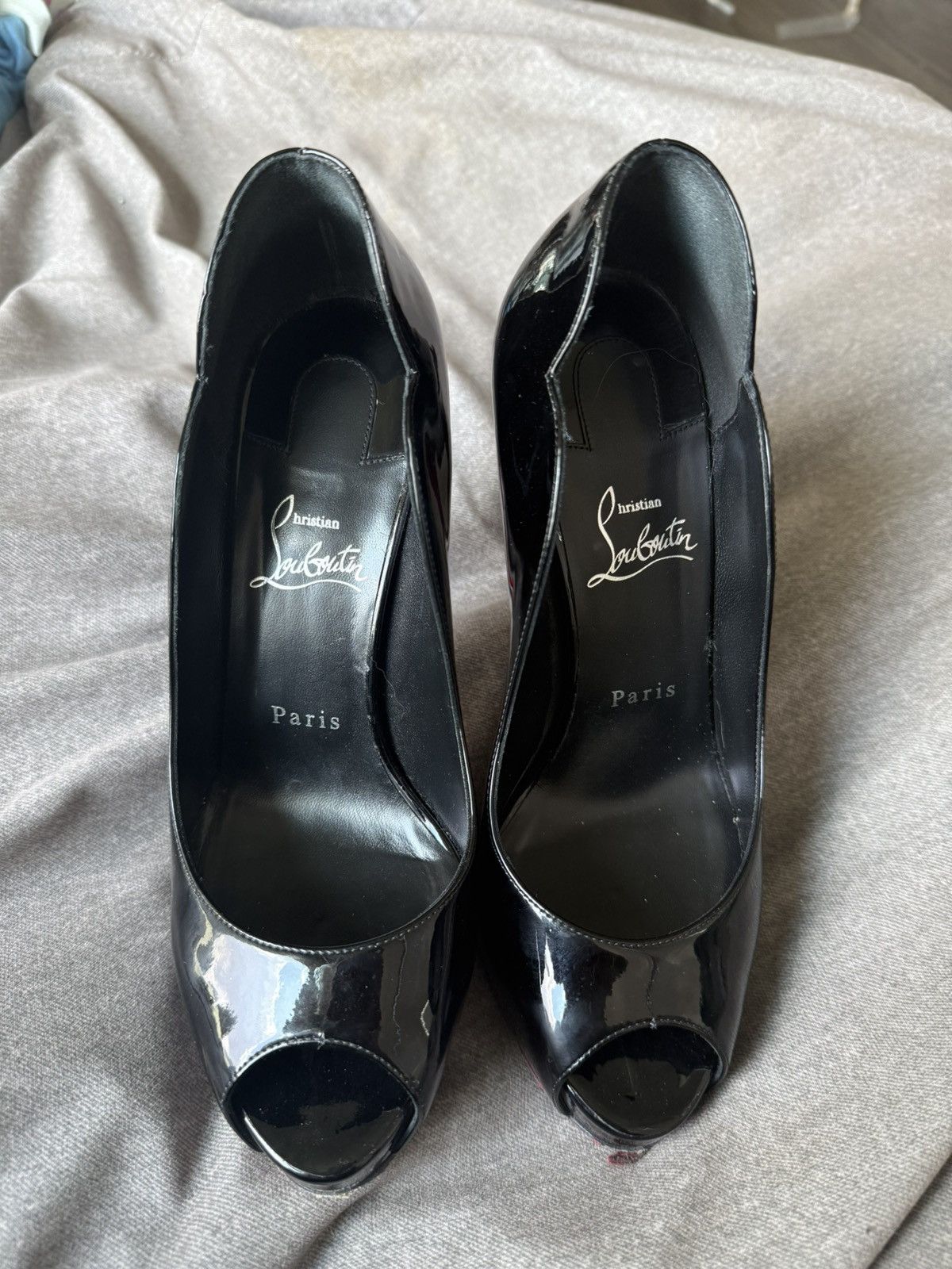 Christian Louboutin Black patent platform louboutins with peep toe Size US 8.5 / IT 38.5 - 1 Thumbnail