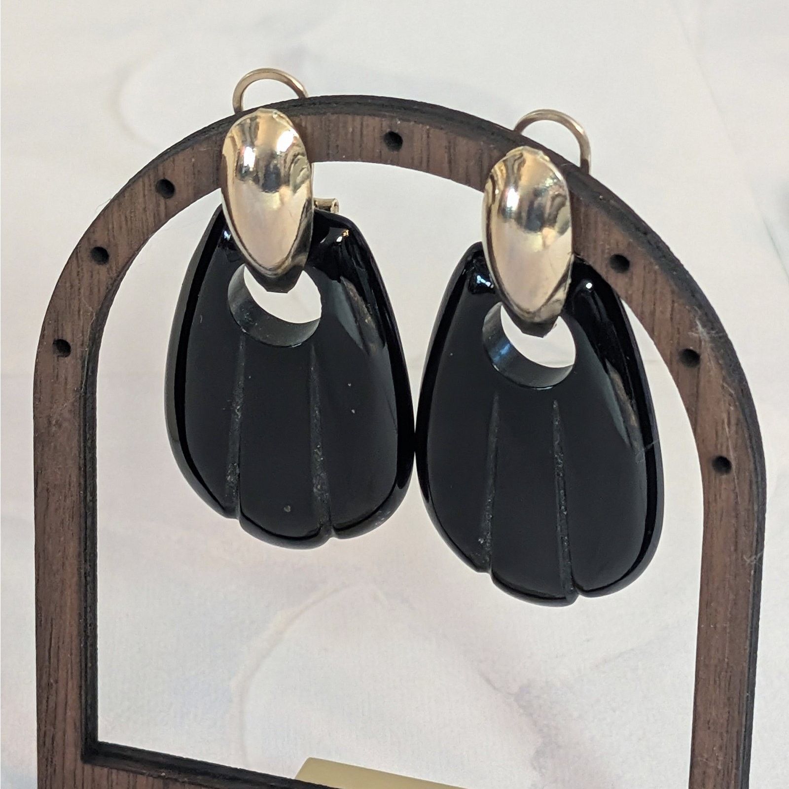Other Bold Retro VTG 1980s Gold-Tone & Black Door-Knocker Earrings Size ONE SIZE - 3 Thumbnail