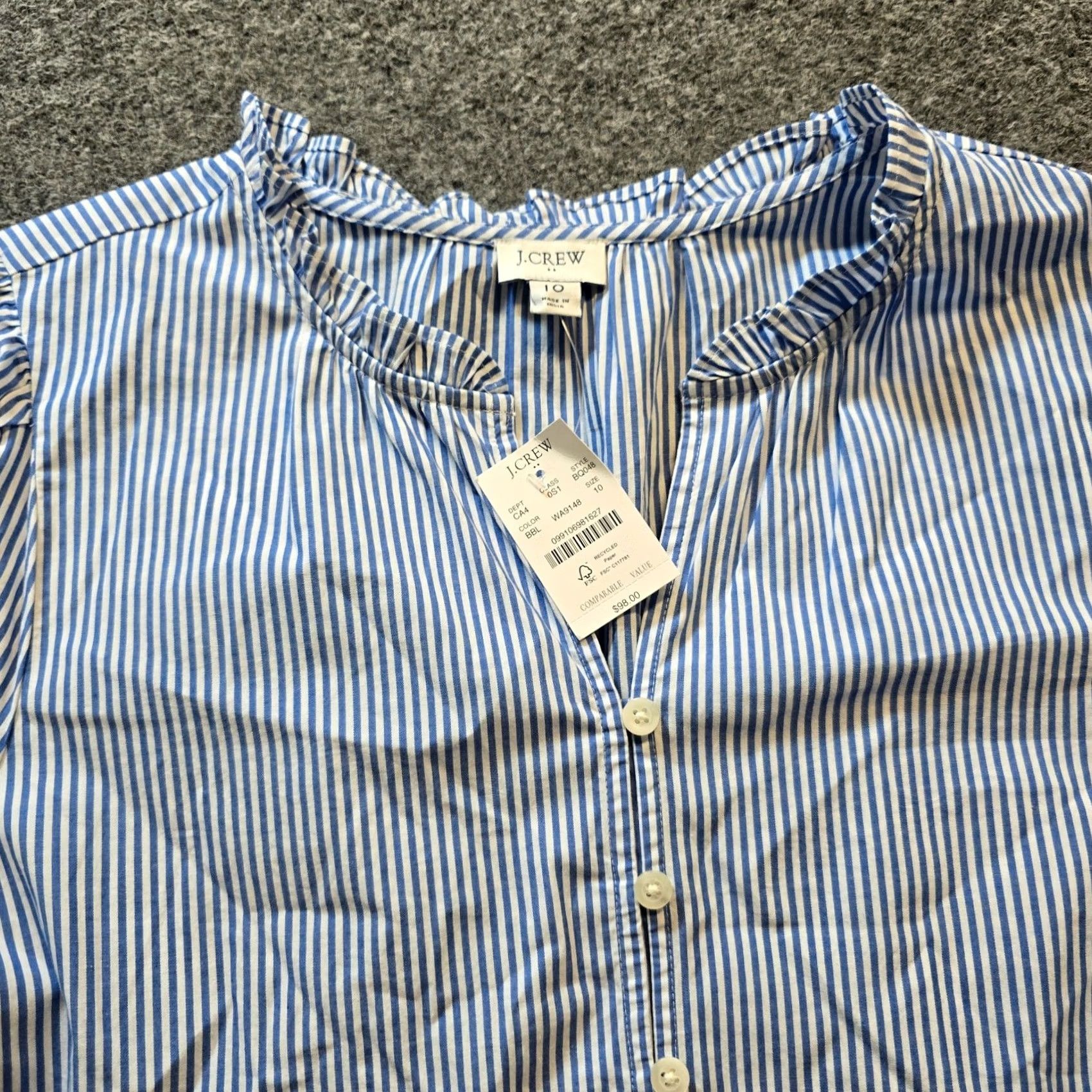 J.Crew J.CREW Dress Size 10 White Blue Striped A-Line Long Sleeve Tiered Preppy Classic Dress Women Knee Length Summer Spring Size L / US 10 / IT 46 - 2 Thumbnail