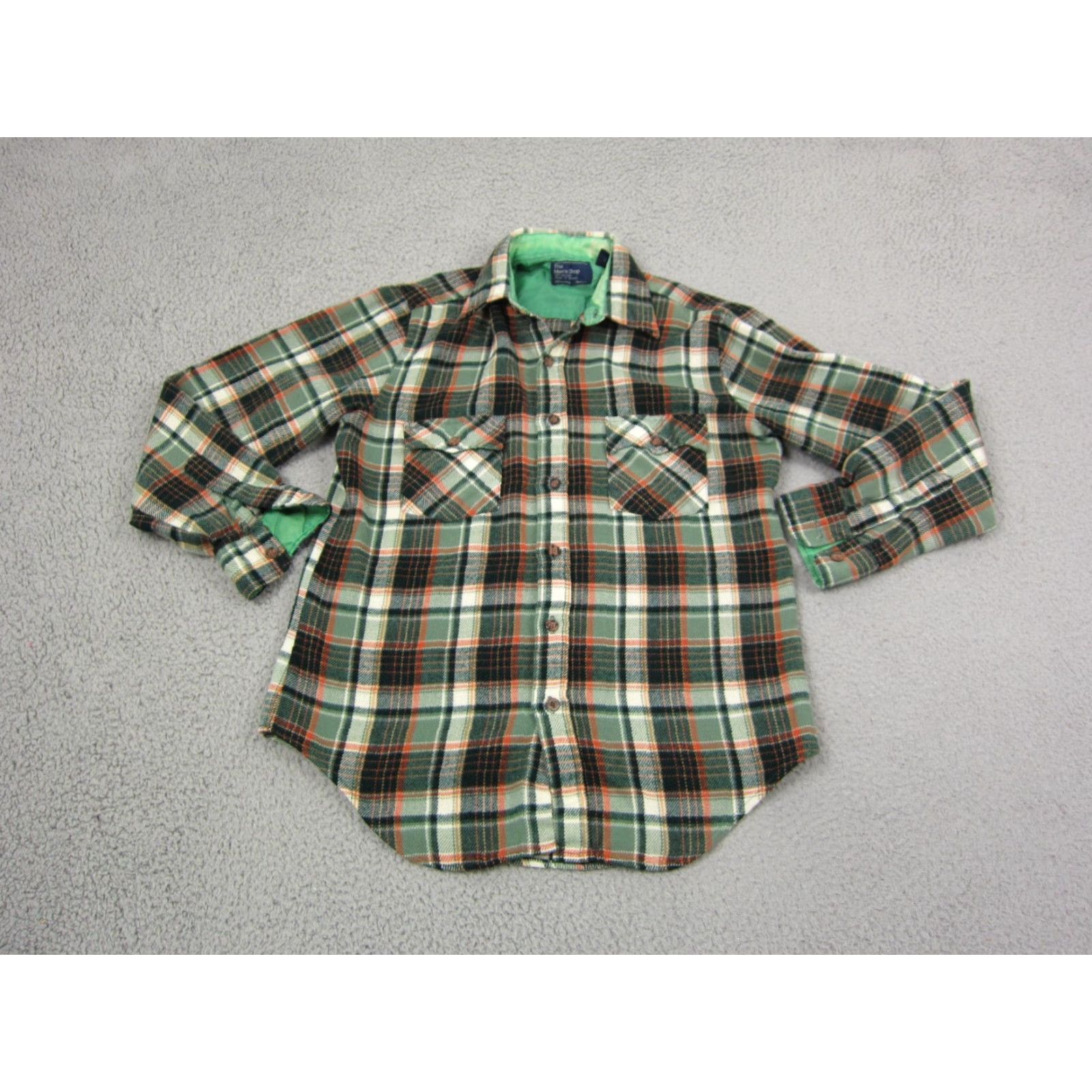 JCPenney VINTAGE JC Penney Shirt Mens Adult Medium Green Orange Flannel Button-Up 60s 70s 80s USA Size US M / EU 48-50 / 2 - 2 Thumbnail