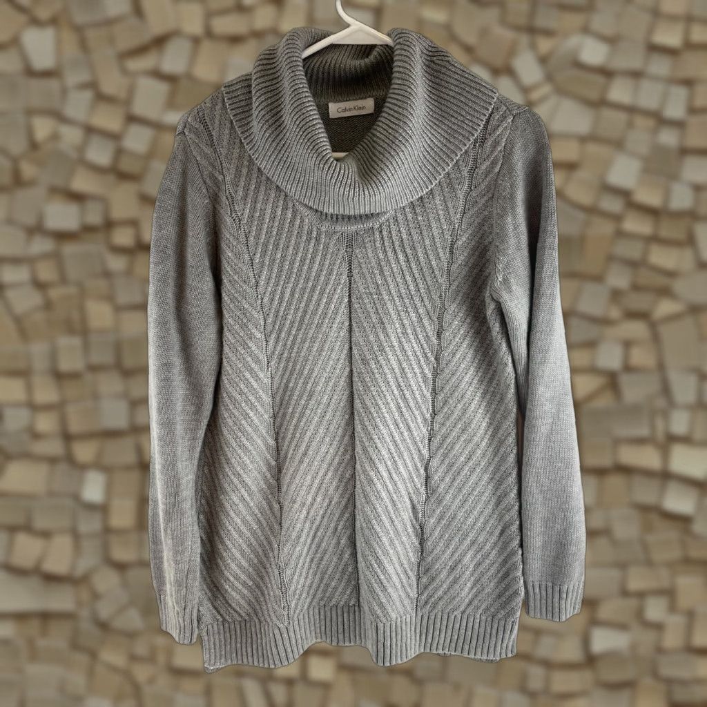 Calvin Klein Calvin Klein Sweater Women's Large Gray Pullover Cowl neck Knit, Regular, Size L, Acrylic, Solid, Knit, Pullover, Women, 0-0, Free Return Size L / US 10 / IT 46 - 1 Thumbnail