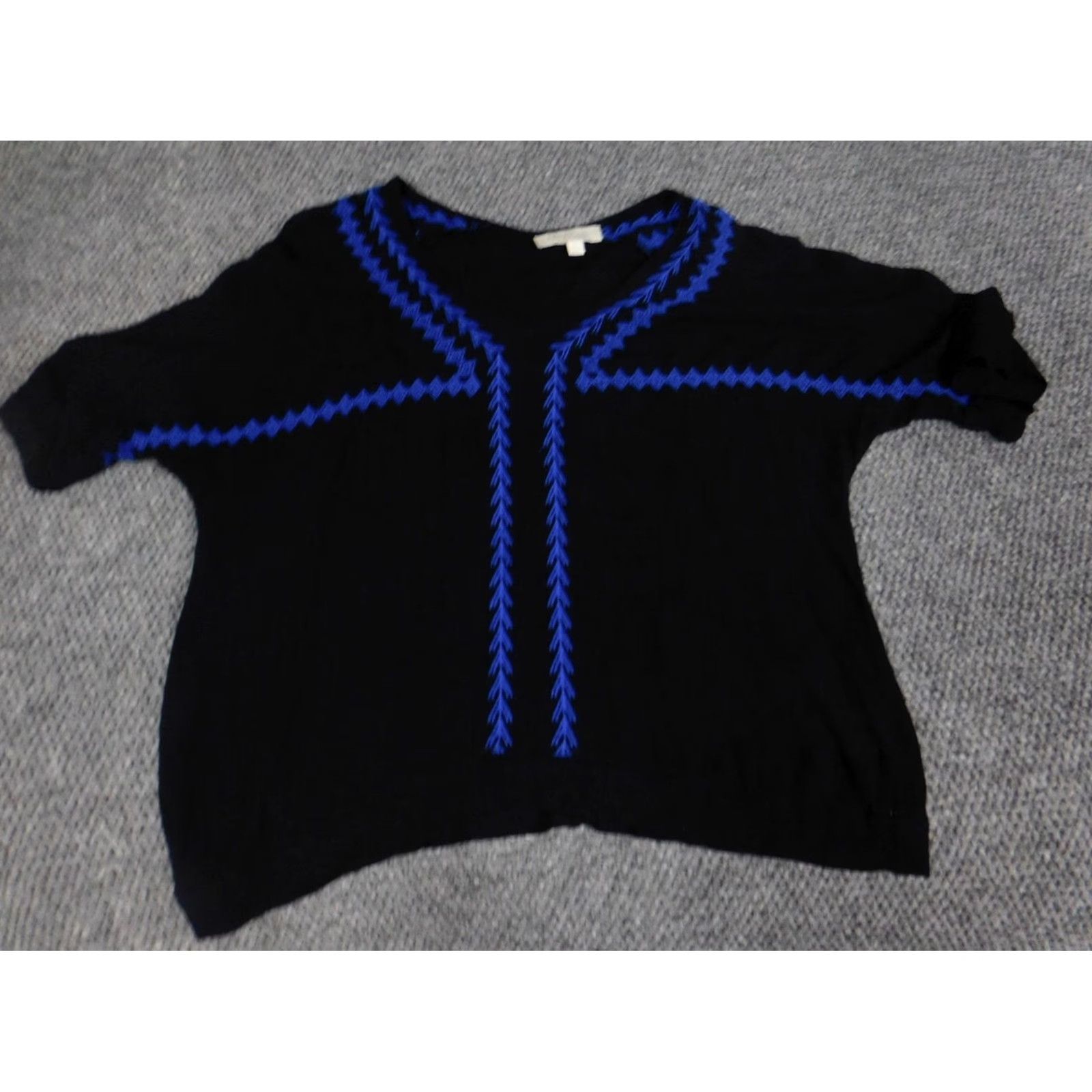Olive Olive + Oak Blouse Womens S Blue Crew Neck Short Sleeve Pullover Stretch Rayon Solid Casual Regular Size S / US 4 / IT 40 - 2 Thumbnail