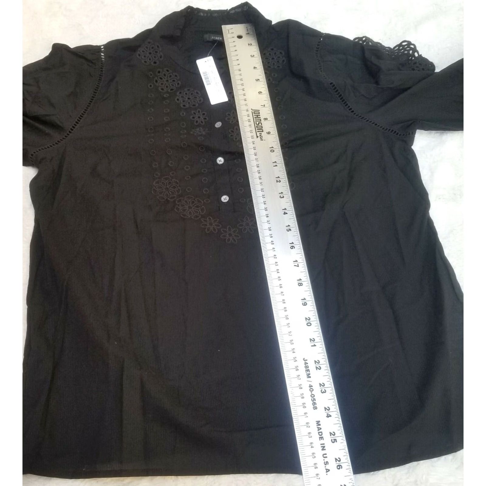 J.Crew J.CREW Blouse Women Medium Black Ruffle-Sleeve Embroidered Eyelet Mock Neck Long Sleeve AR971 Size M / US 6-8 / IT 42-44 - 8 Thumbnail