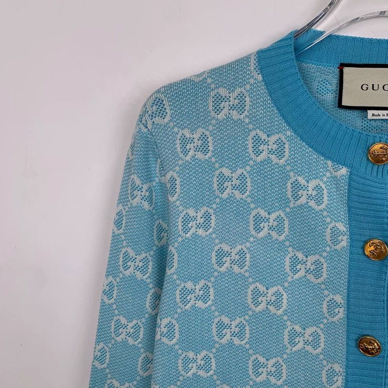Gucci Gucci Blue logo jacquard full-printed wool long-sleeved kni Size US XS / EU 42 / 0 - 3 Thumbnail
