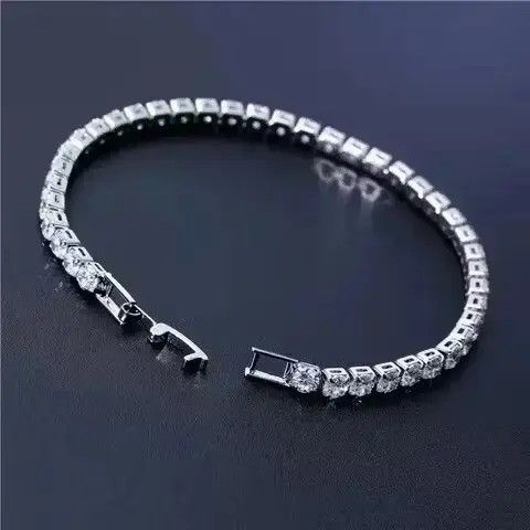 Sterling Silver 4mm Tennis Chain Sterling Silver White Bracelet Size ONE SIZE - 4 Thumbnail
