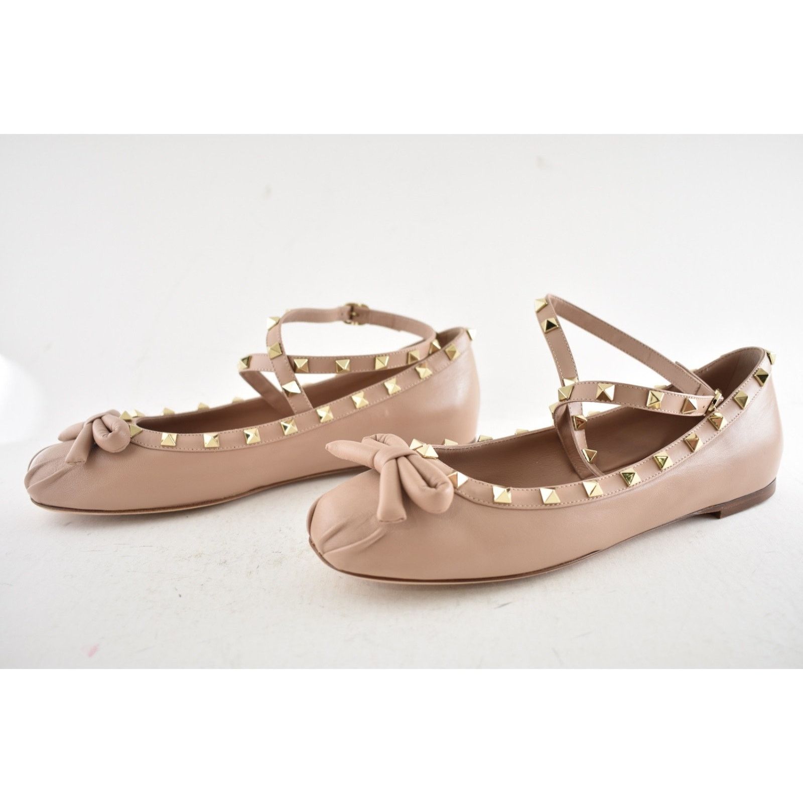 Valentino Valentino Rockstud Nude Leather Stud Ankle Strap Ballerina Size US 10 / IT 40 - 17 Thumbnail