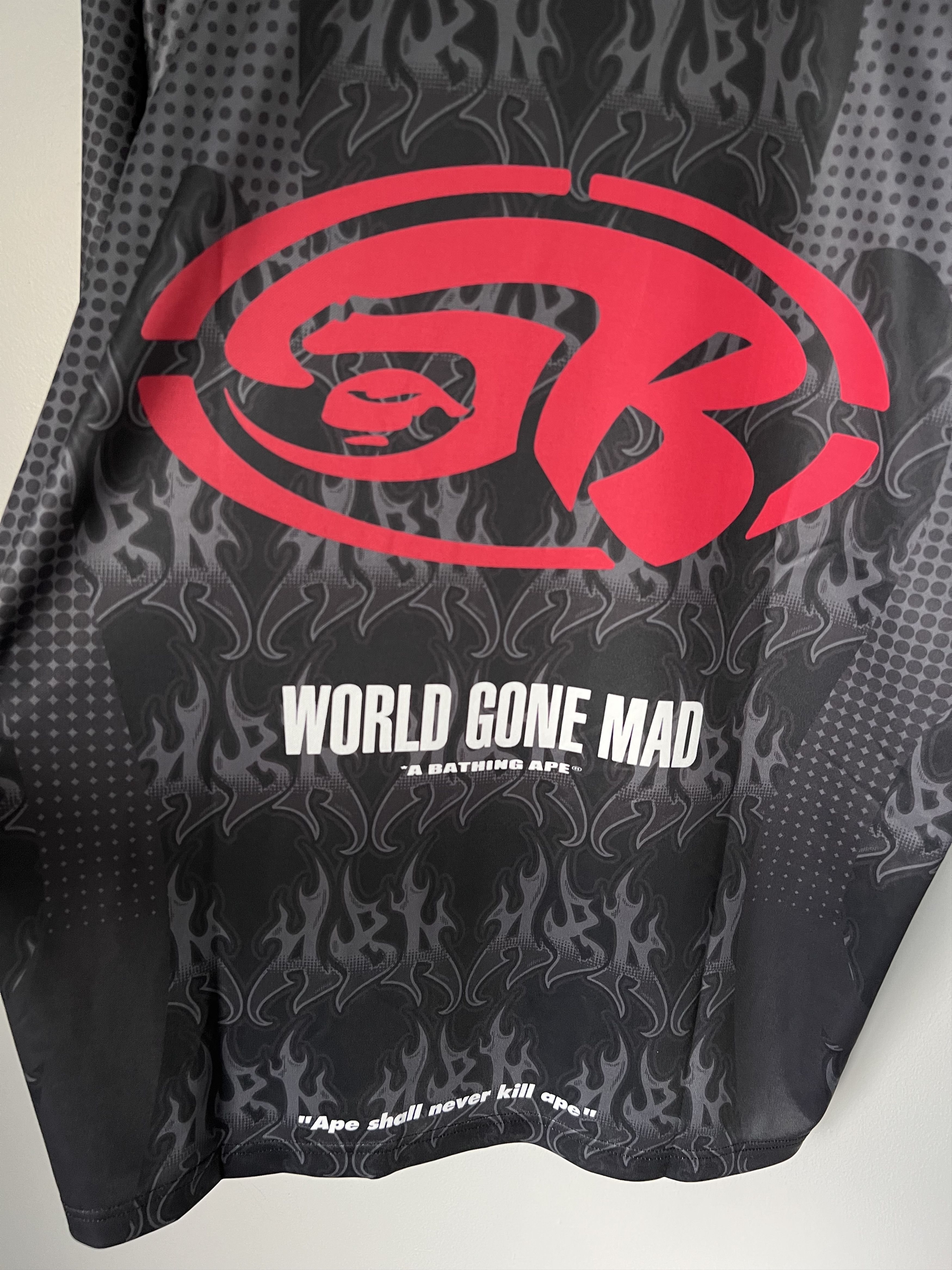 Bape Bape Flame Pattern Overall Half Zip Polo Jersey in Black Size US L / EU 52-54 / 3 - 8 Thumbnail