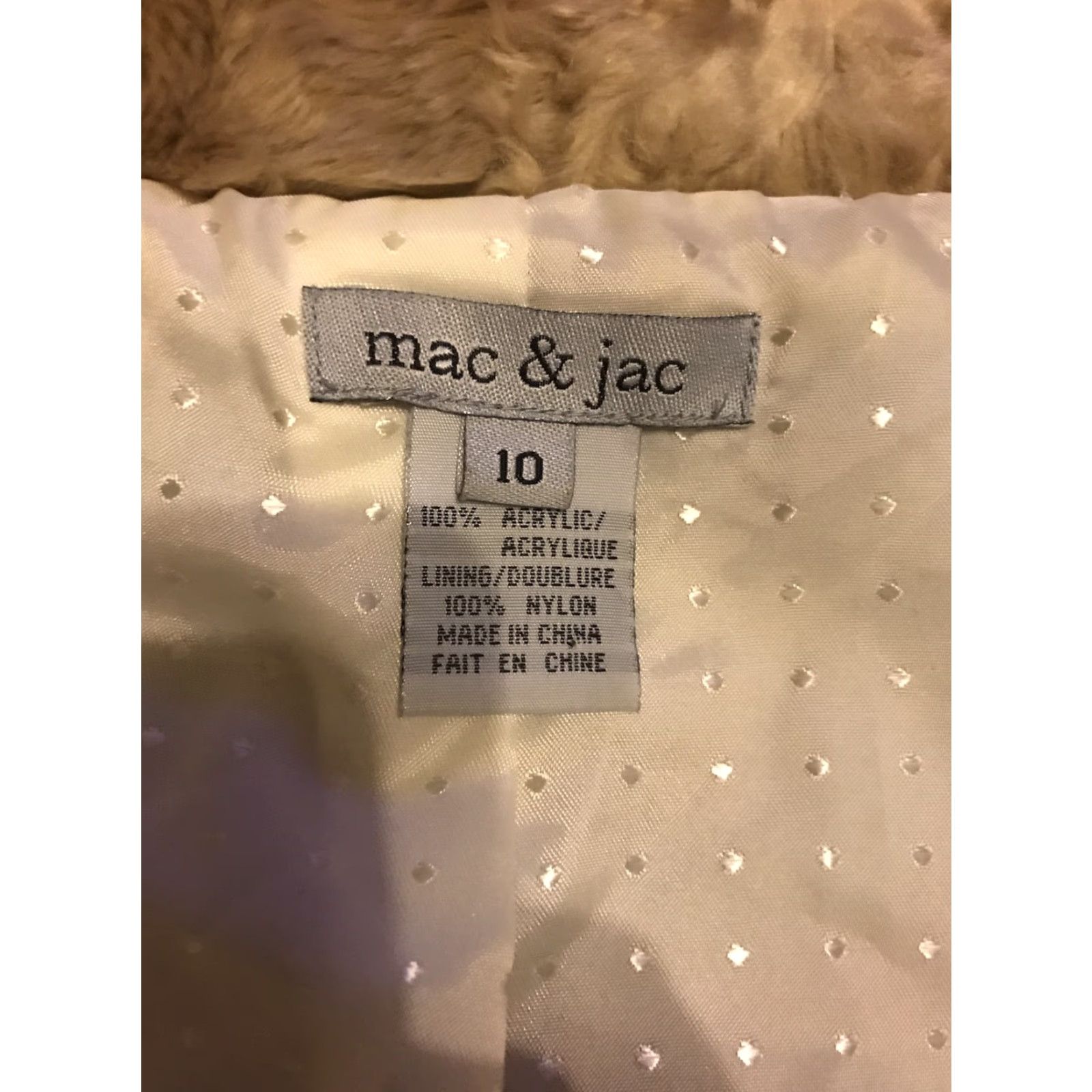 Vintage Mac + Jac Faux Fur Crop Jacket Open Front Size 10 Women Beige Polyester Short Coat/ Jacket Trend 90s (if applicable) Size L / US 10 / IT 46 - 3 Thumbnail