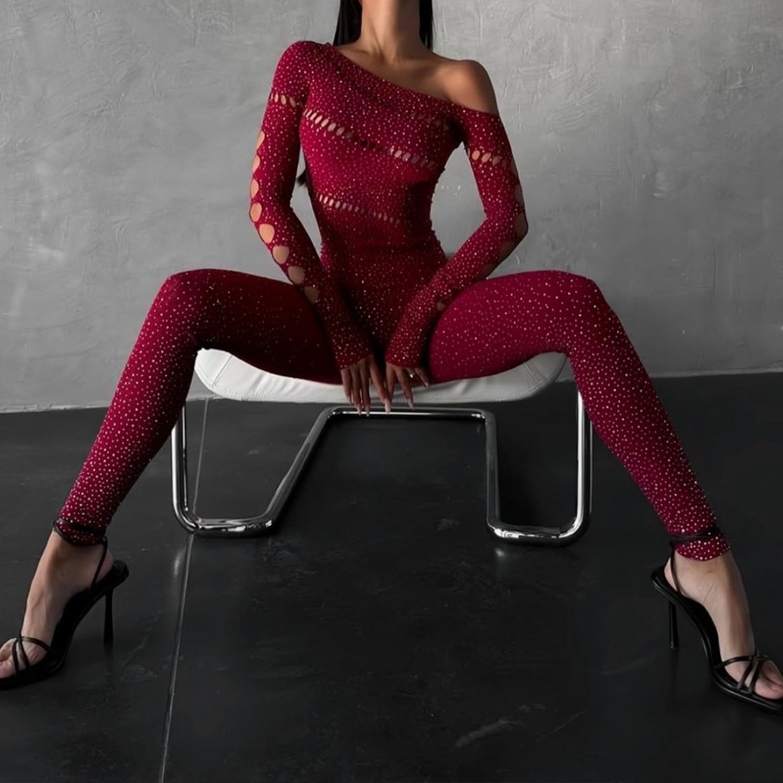 Other New Chic Off-Shoulder Burgundy Jumpsuit one size Size ONE SIZE - 4 Thumbnail