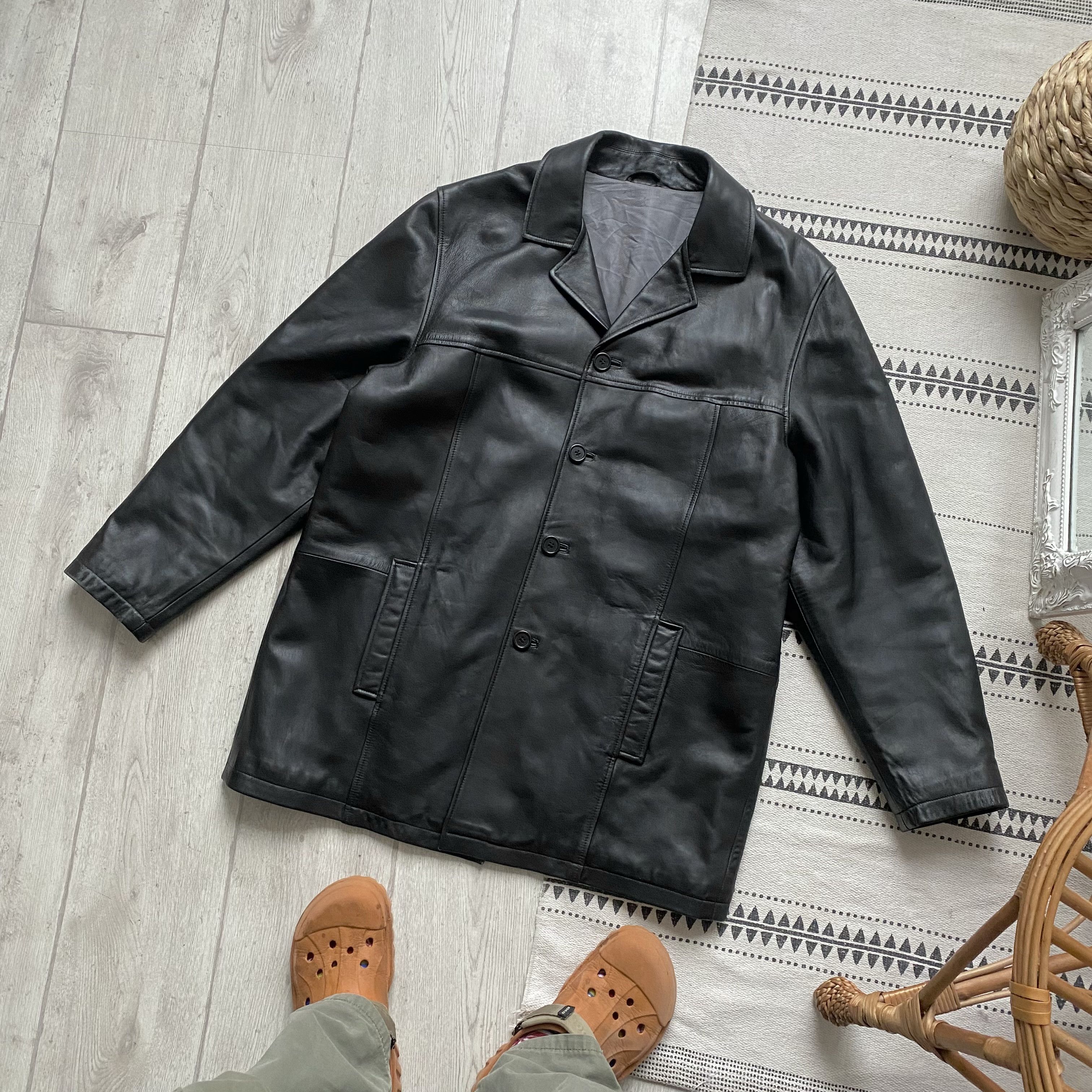 Genuine Leather 🔥 Vintage 90s Designer Leather Jacket USA Balenciaga style Size US L / EU 52-54 / 3 - 6 Thumbnail