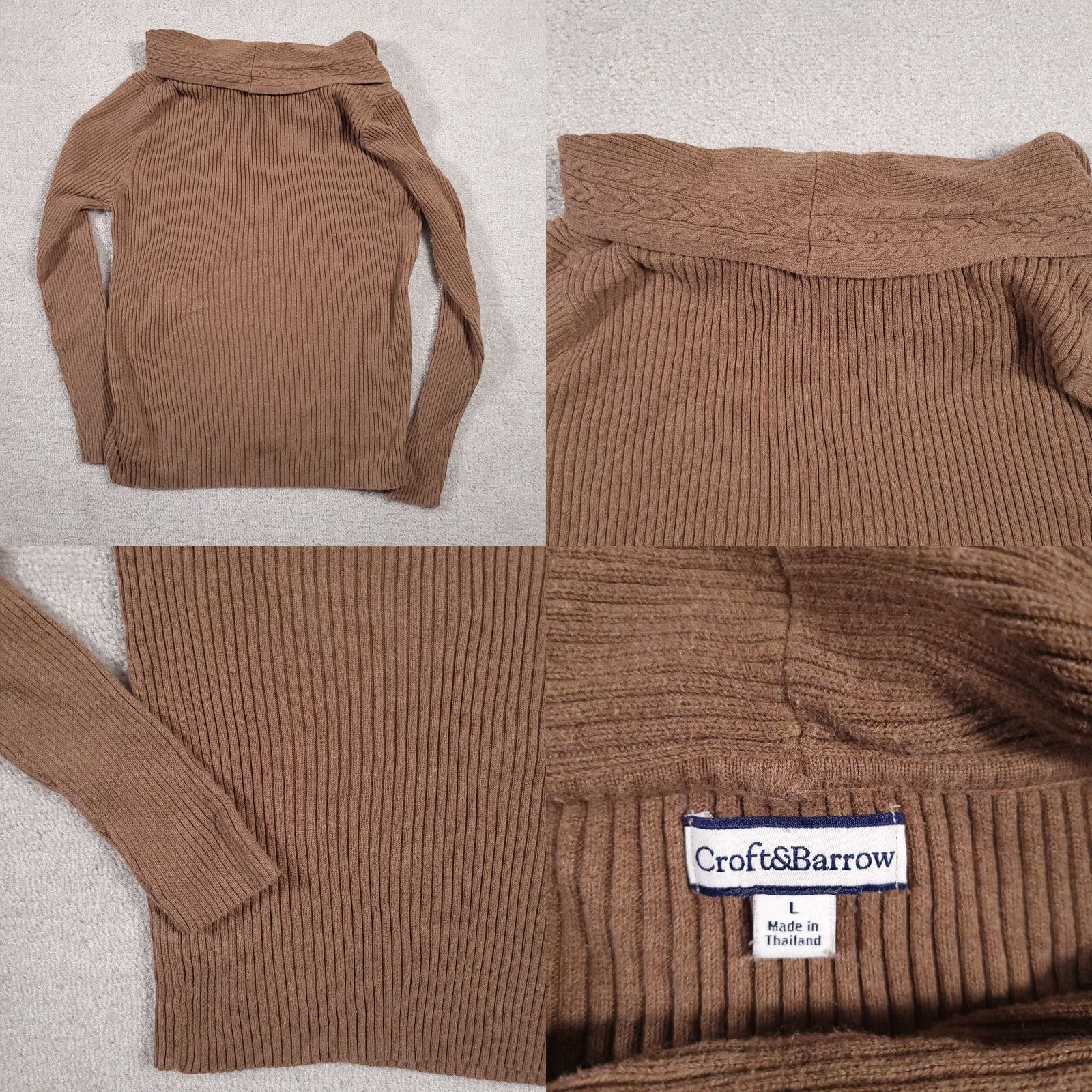 Croft & Barrow Croft & Barrow Sweater Women L Brown Cowl Neck Long Sleeve Ribbed Knit Size L / US 10 / IT 46 - 8 Thumbnail