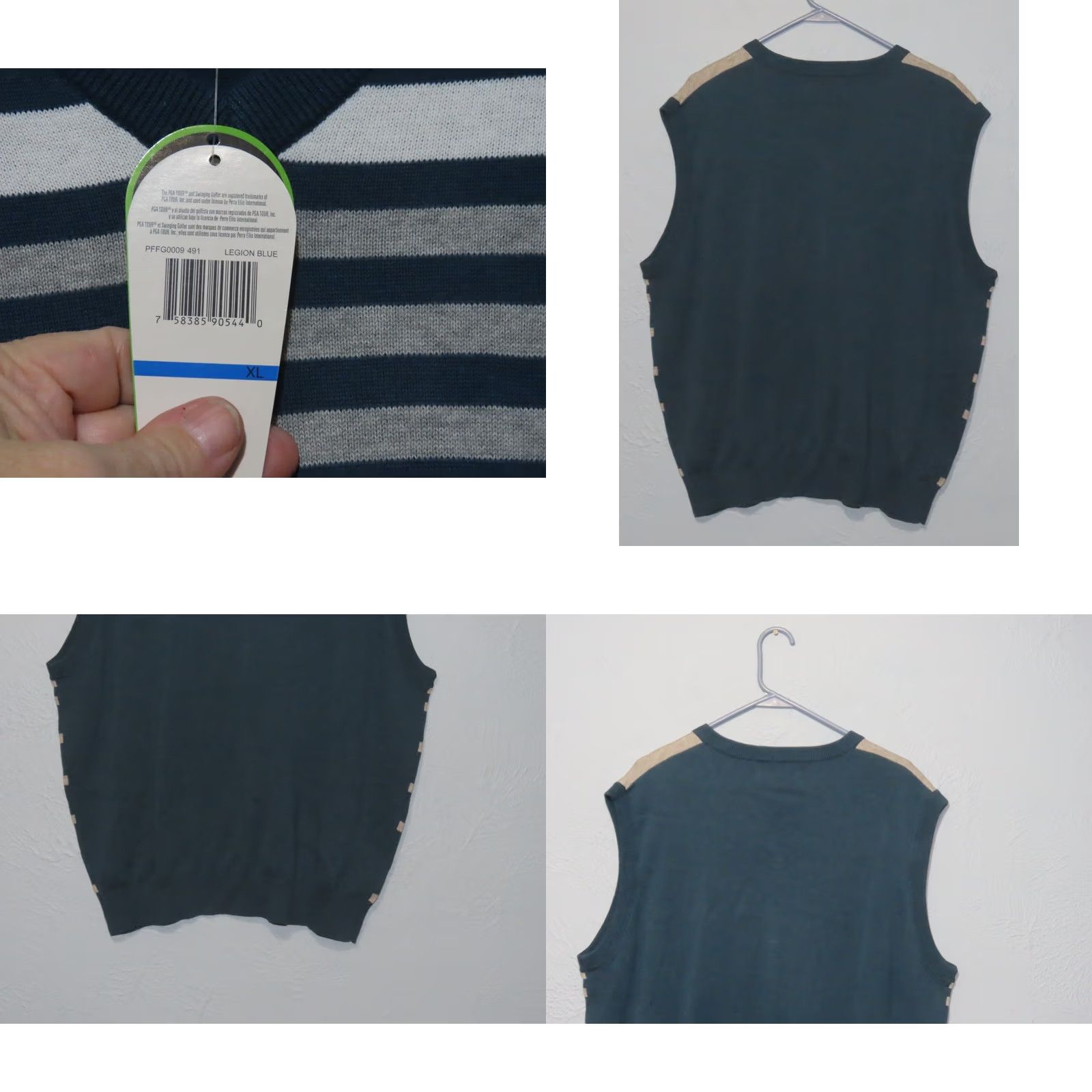 PGA Tour PGA TOUR Sweater Vest Mens XL Legion Blue V-Neck Striped All Seasons Lightweight Golf Theme NWT Size US XL / EU 56 / 4 - 8 Thumbnail