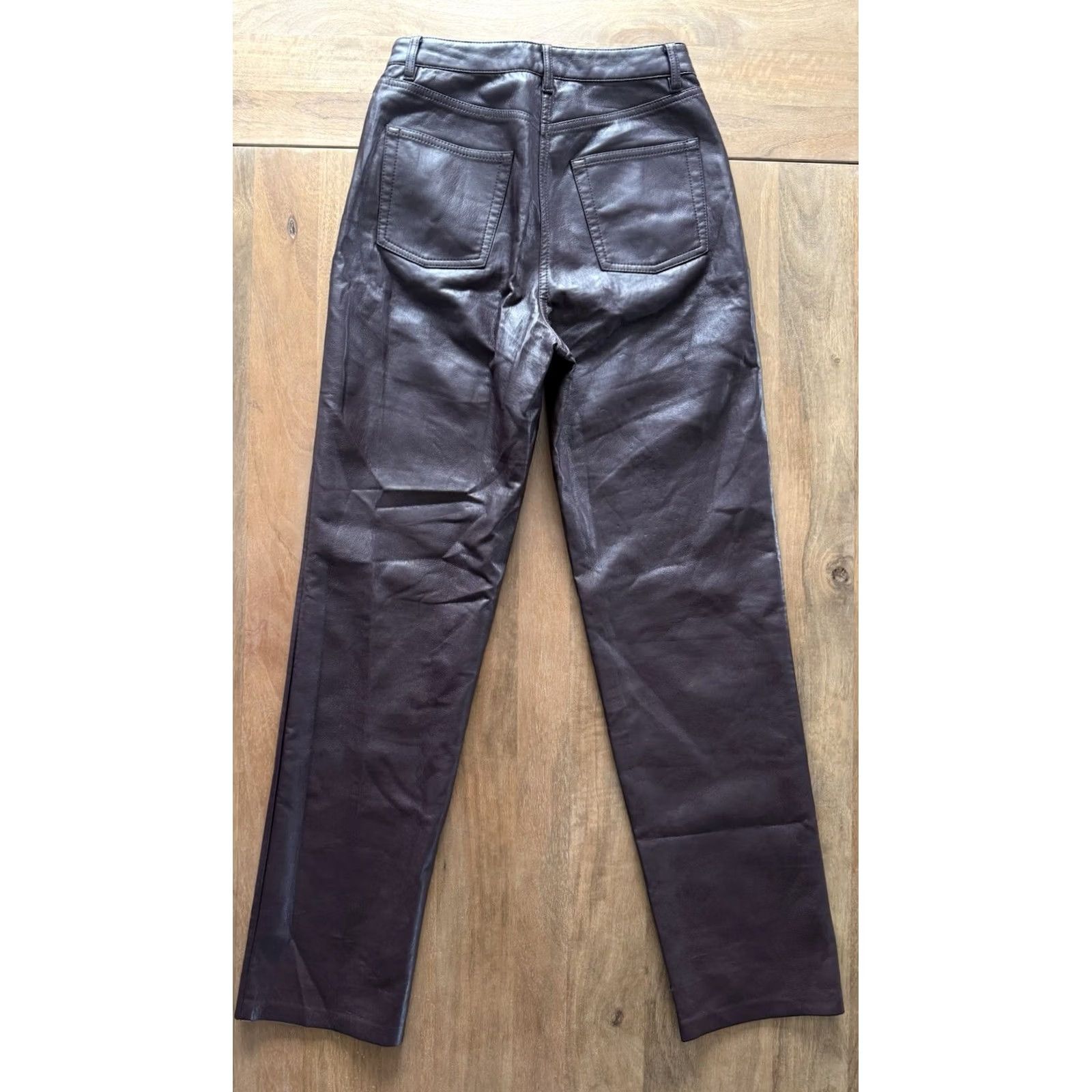 Vintage Wilfred Burgundy Faux Leather Pants Women’s 4 High-Waisted 27x29 Flat Front Zipper Pocket 90s Punk Grunge 29" Inseam Womens Size 27" / US 4 / IT 40 - 2 Thumbnail