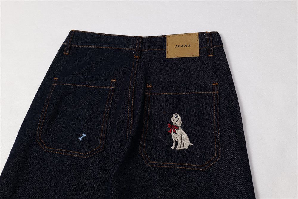 Jean Men's loose wide-leg puppy bone embroidered jeans y2k Size US 32 / EU 48 - 5 Thumbnail