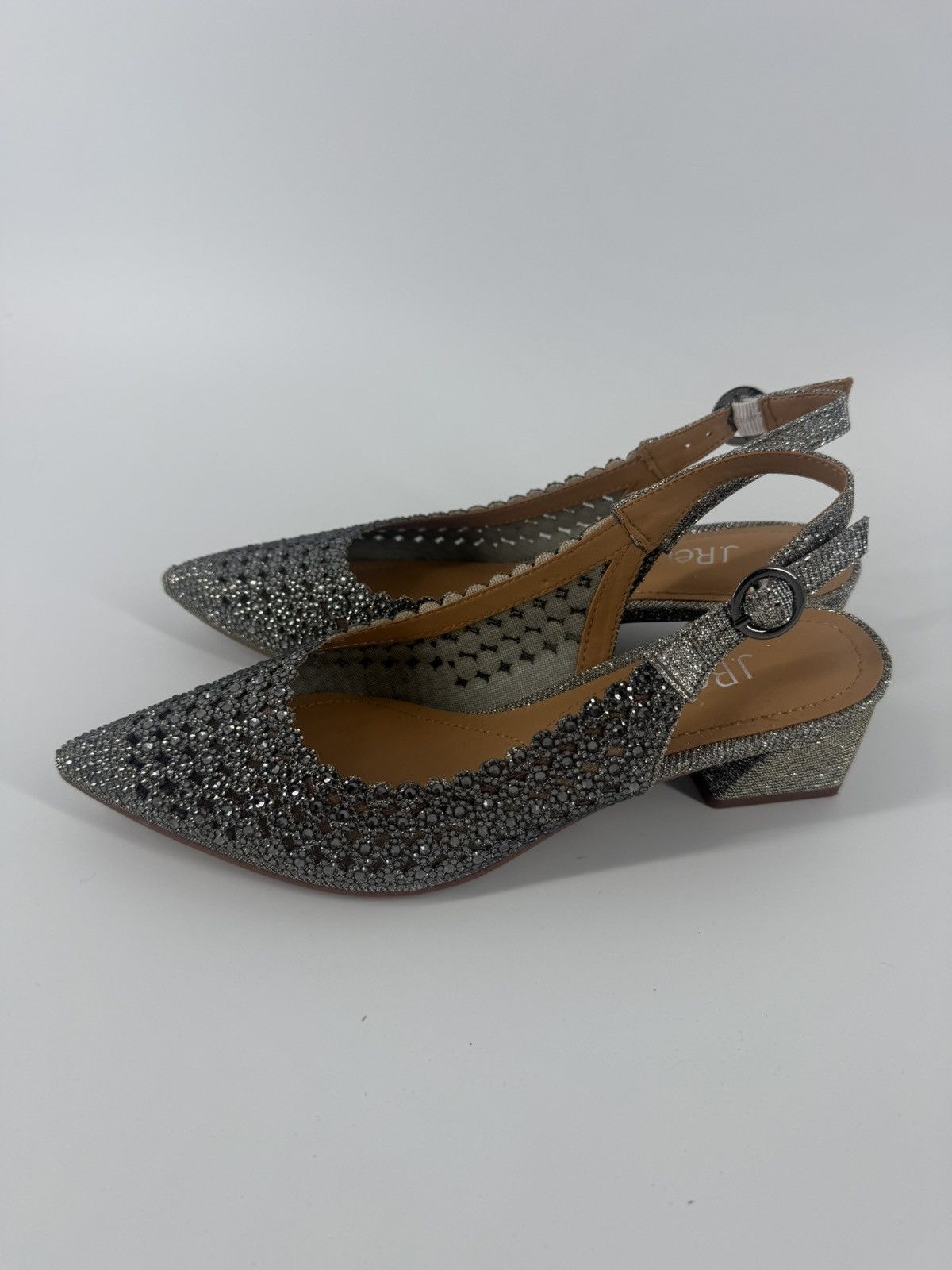 Other J Renee Pranil Pewter Silver Rhinestone Slingback Pumps Heel Size US 7 / IT 37 - 4 Thumbnail