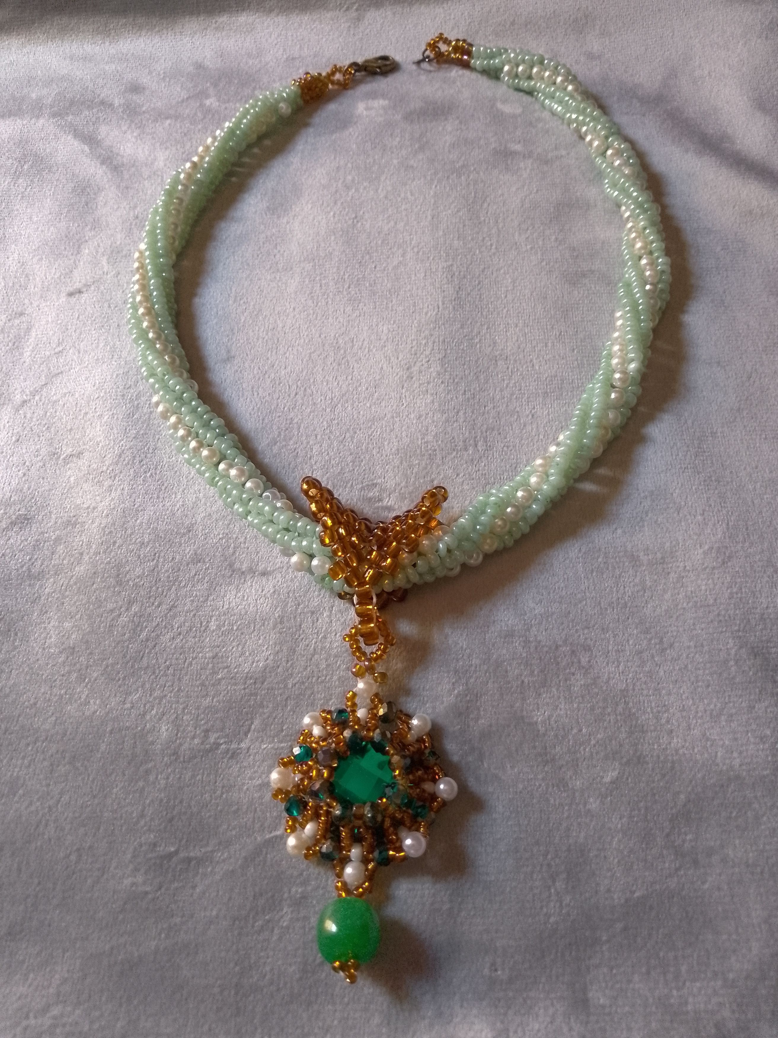 Handmade Vintage necklace Pendant zircon and adventurine gemstone Size ONE SIZE - 12 Thumbnail