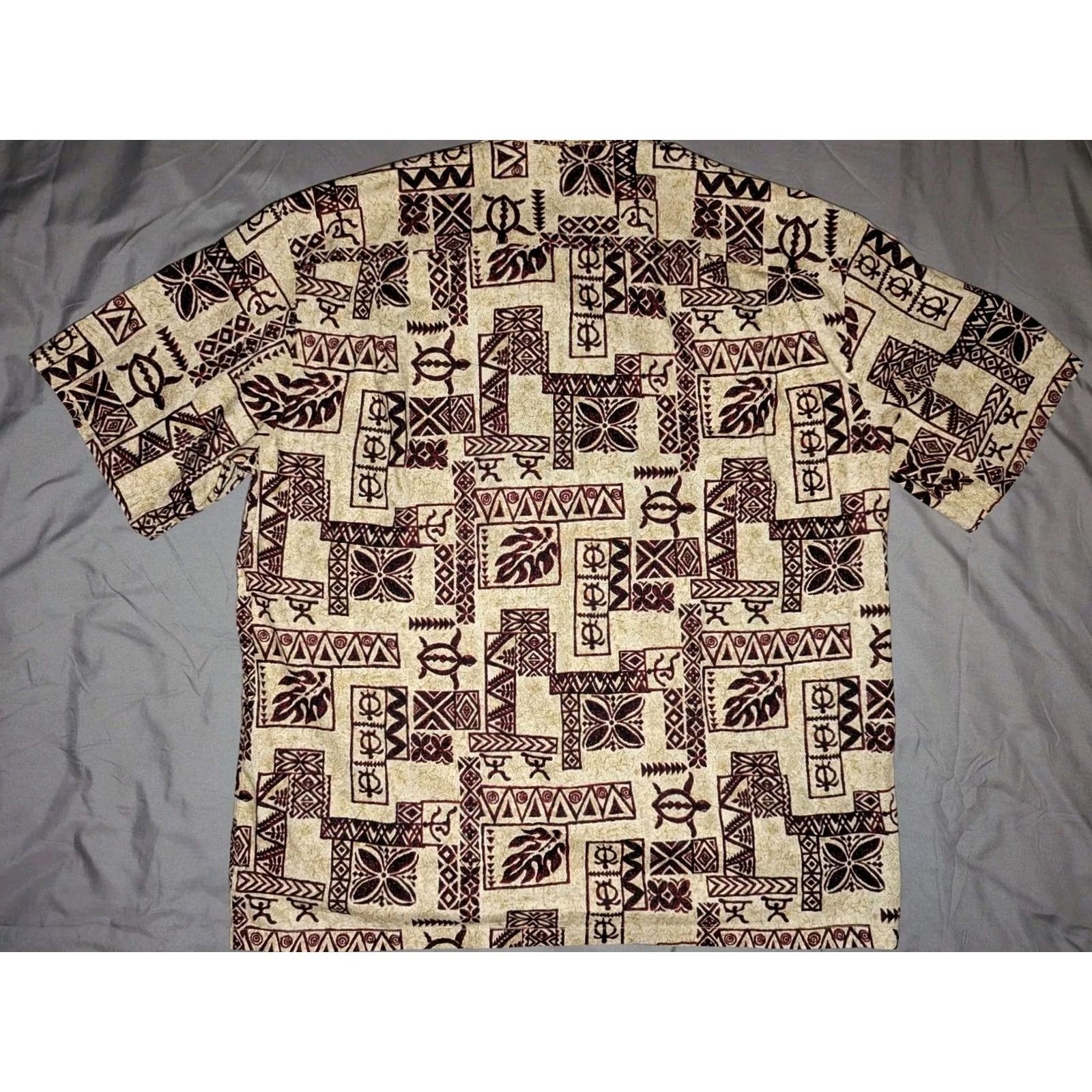 ALOHAS VINTAGE Aloha Hawaiian Shirt Men XL Tan Beige Floral Beach Hawaiian Button-Up Short Sleeve Collared Camp Neckline Cotton Size US XL / EU 56 / 4 - 8 Thumbnail