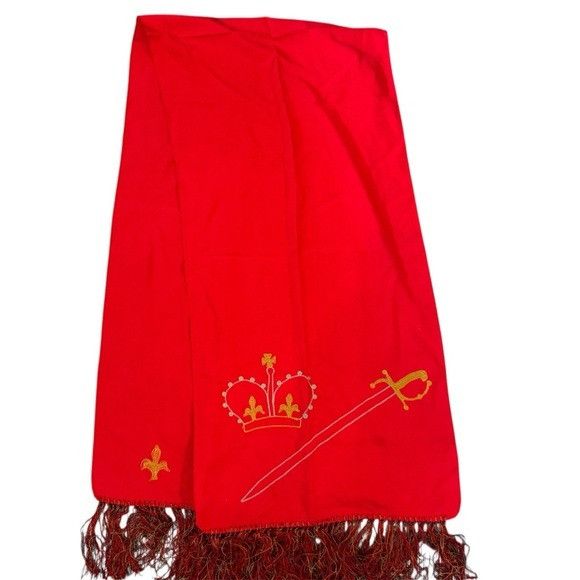 Other Vintage Red Rectangular Fringed Scarf with Embroidered Medie Size ONE SIZE - 1 Thumbnail