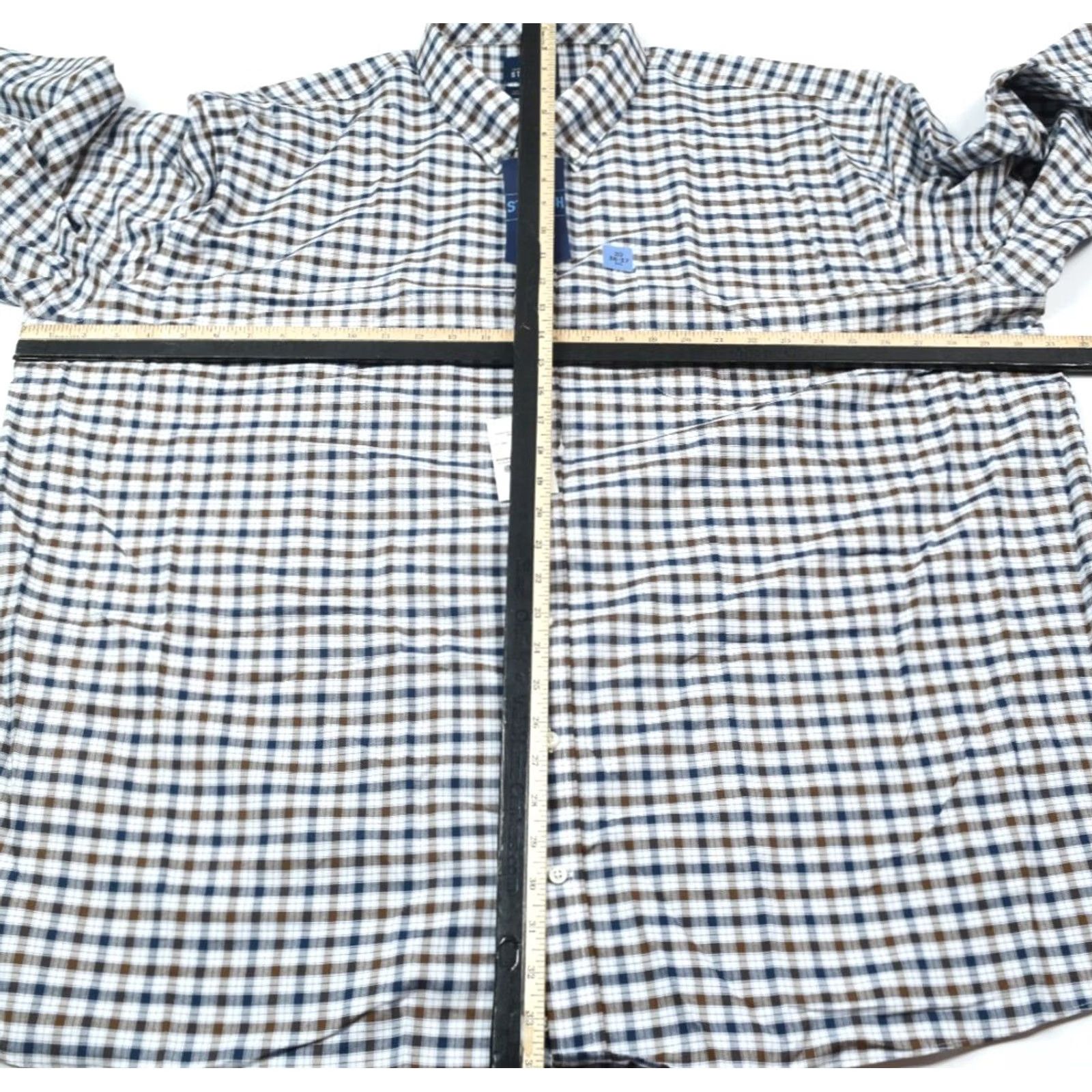 Stafford STAFFORD Travel Stretch Oxford Shirt Mens Big 20 Brown Blue Plaid Button-Down Size US XXL / EU 58 / 5 - 7 Thumbnail