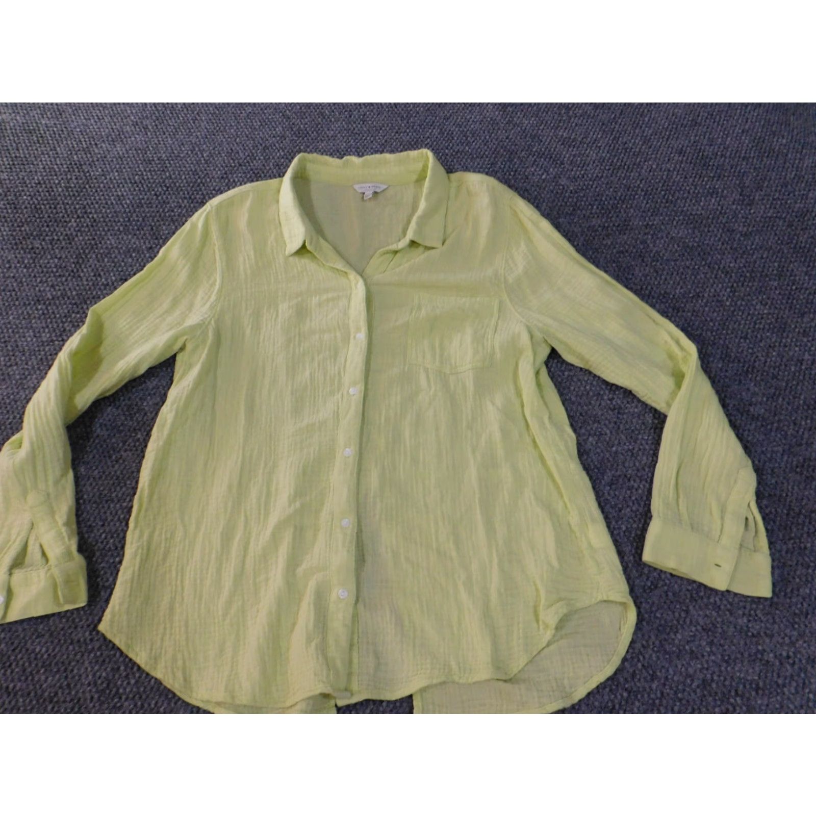 Lucky Brand Lucky Brand Button-Up Shirt Womens L Green Cotton Slit Casual Long Sleeve Button-Up Top Size L / US 10 / IT 46 - 6 Thumbnail