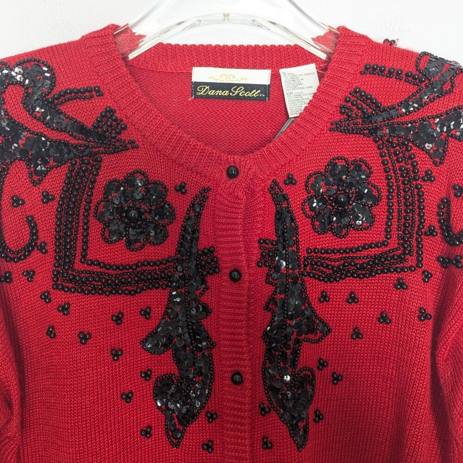 Vintage Vintage Dana Scott Red Long Sleeve Beaded Button Up Cardigan Size S / US 4 / IT 40 - 5 Thumbnail