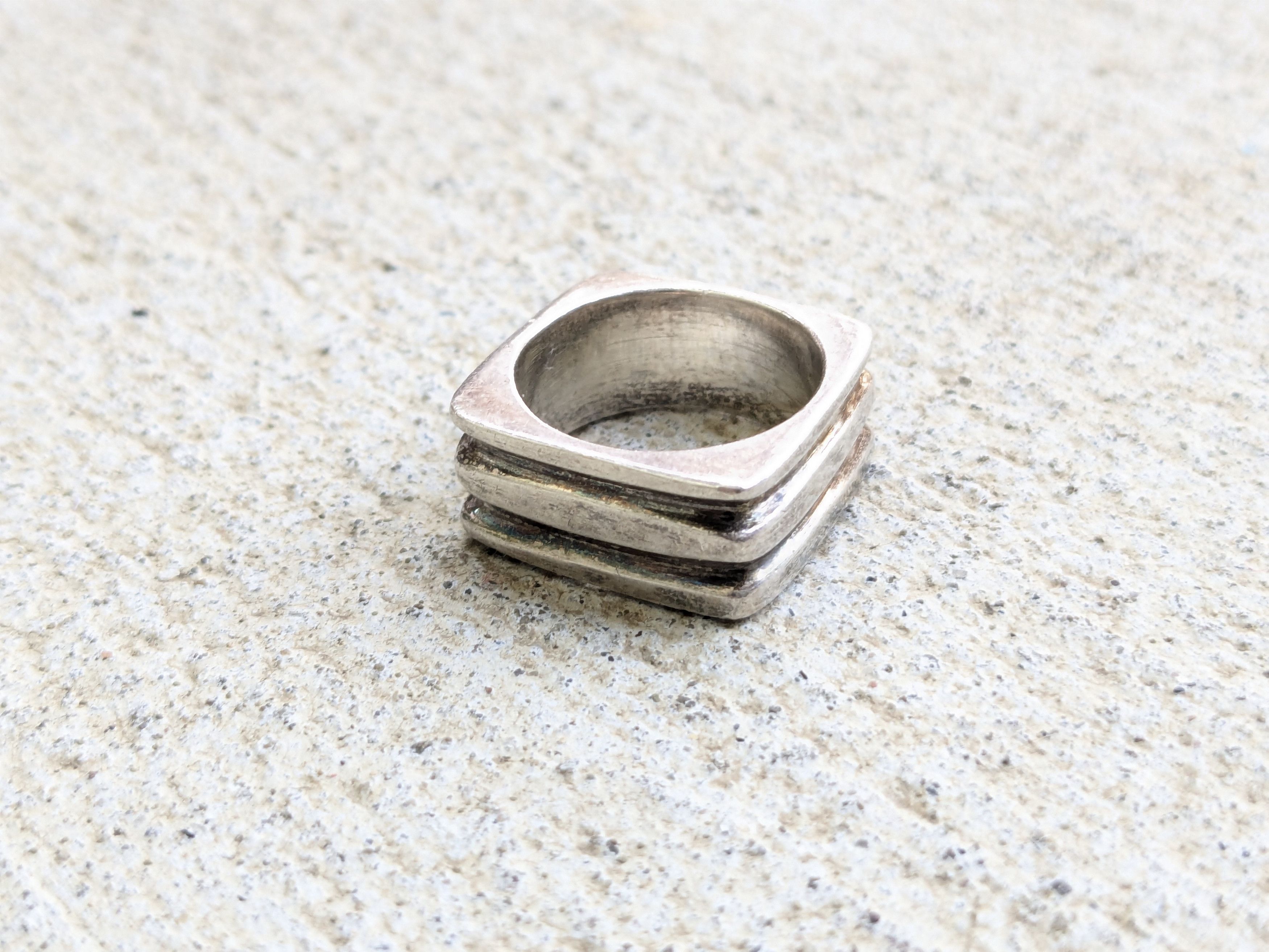 Other Vintage Sterling Silver Ring 6.75 Square Abstract Modern Size ONE SIZE - 4 Thumbnail