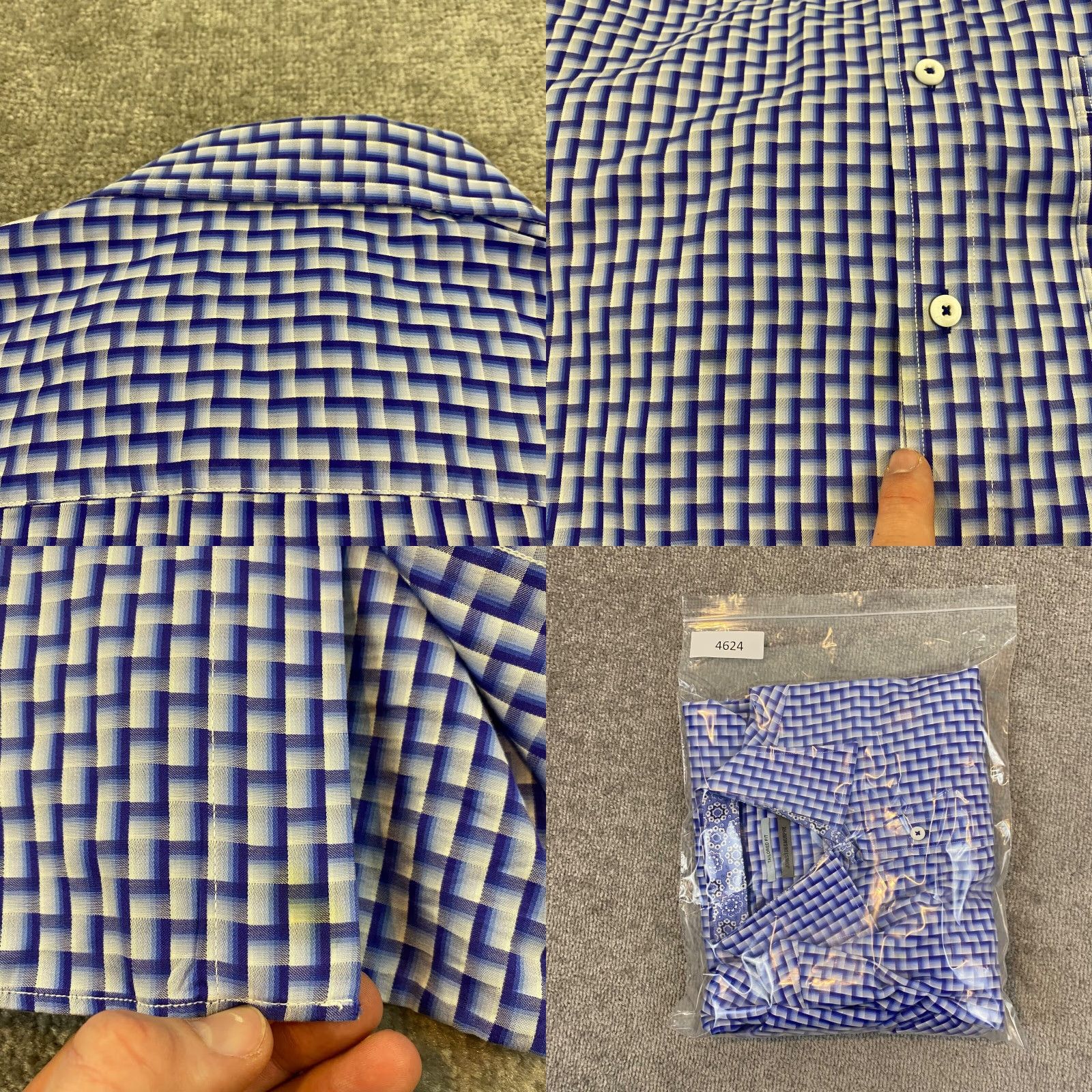 Johnston & Murphy Johnston & Murphy Shirt Mens Large Blue Geometric Button Up Flip Cuff Dress L/S Size 42R - 9 Thumbnail