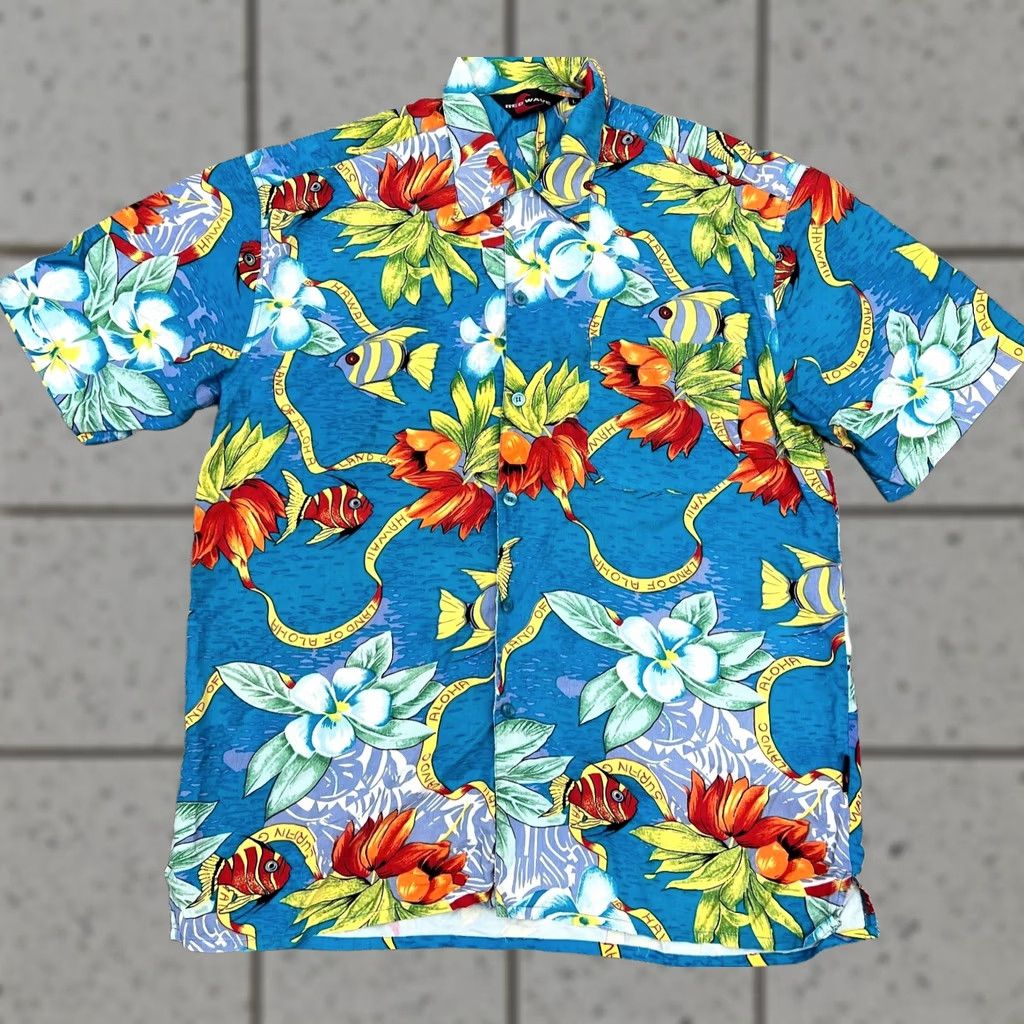 ALOHAS Red Wave Hawaii Aloha Silk Short Sleeve Shirt Mens L Multicolor Floral Button-Up Cap Sleeve Shirt Size US L / EU 52-54 / 3 - 1 Thumbnail