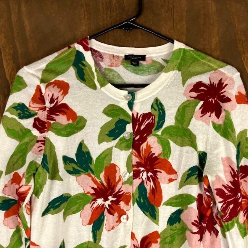 Ann Taylor Ann Taylor Factory Womens Sweater Cardigan Multicolor Floral Button Front 100% Cotton XS Women Knit Crew Neck Casual Workwear Size XS / US 0-2 / IT 36-38 - 2 Thumbnail