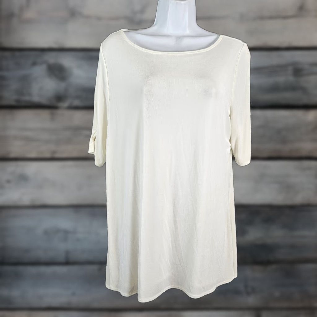 Vintage Chico's Travelers Blouse Shirt Womens Top M Ivory Half Sleeves Pullover Solid Knit Spandex Acetate Casual Travel Basic Vintage No Size M / US 6-8 / IT 42-44 - 1 Thumbnail