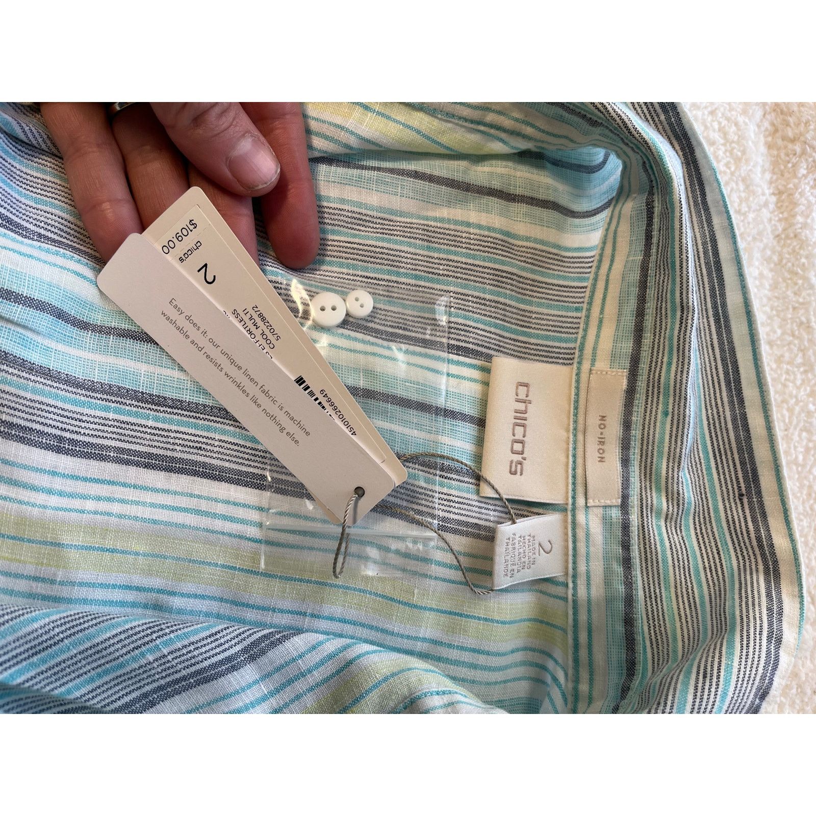 Chicos Lauren Ralph Lauren Plaid Linen Peplum Blouse in Blue XL Size L / US 10 / IT 46 - 3 Thumbnail