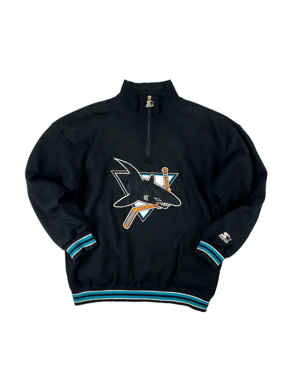 Pre-owned Nhl X Starter Sweatshirt 1/4 Half Zip Starter San Jose Sharks Size L In Black