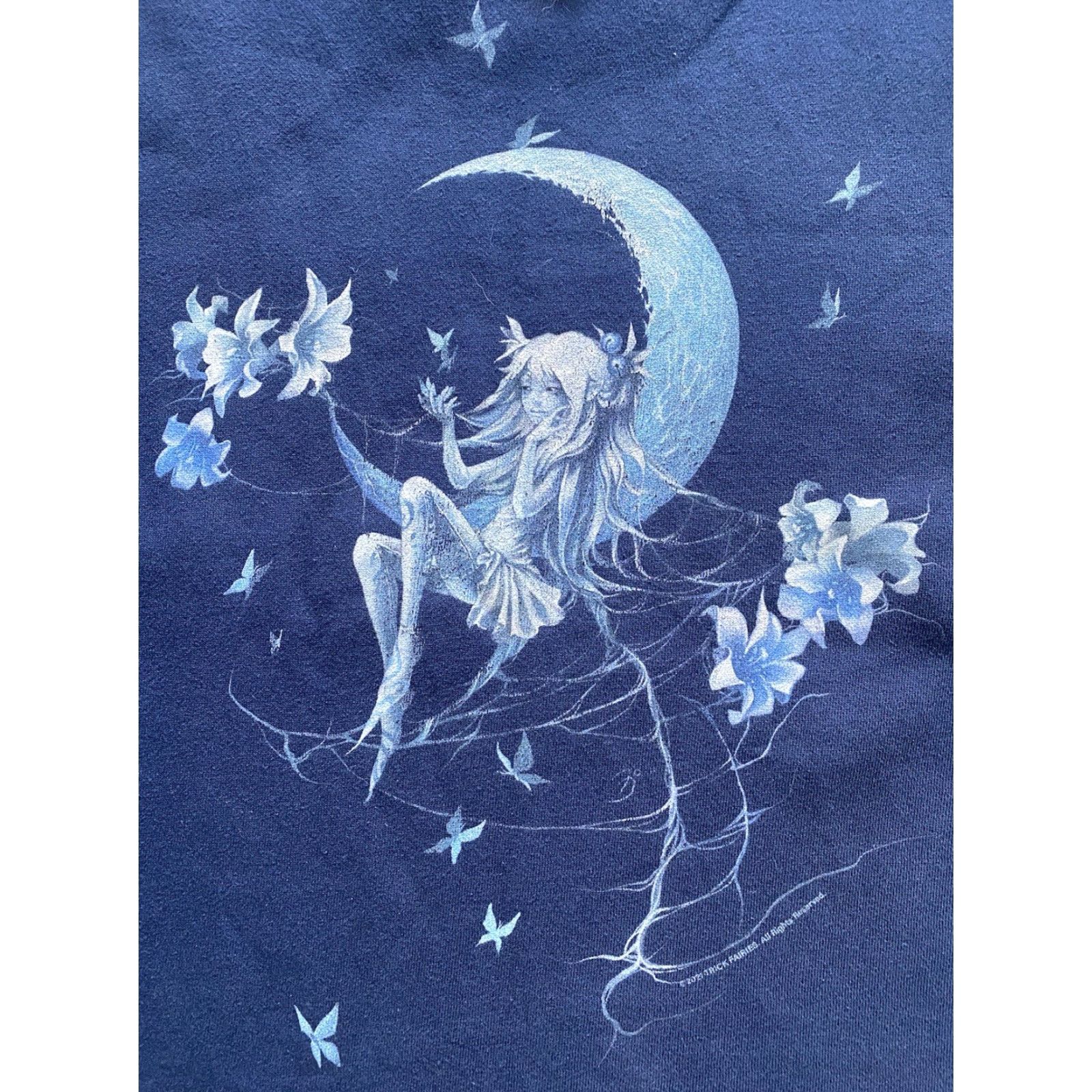 Delta Delta Fleece Sweatshirt Women MEDIUM Dark Blue Fairy Moon Trick Fairies Crew Neck Long Sleeve Fleece Pullover Moon Butterfly Flowers Size M / US 6-8 / IT 42-44 - 6 Thumbnail
