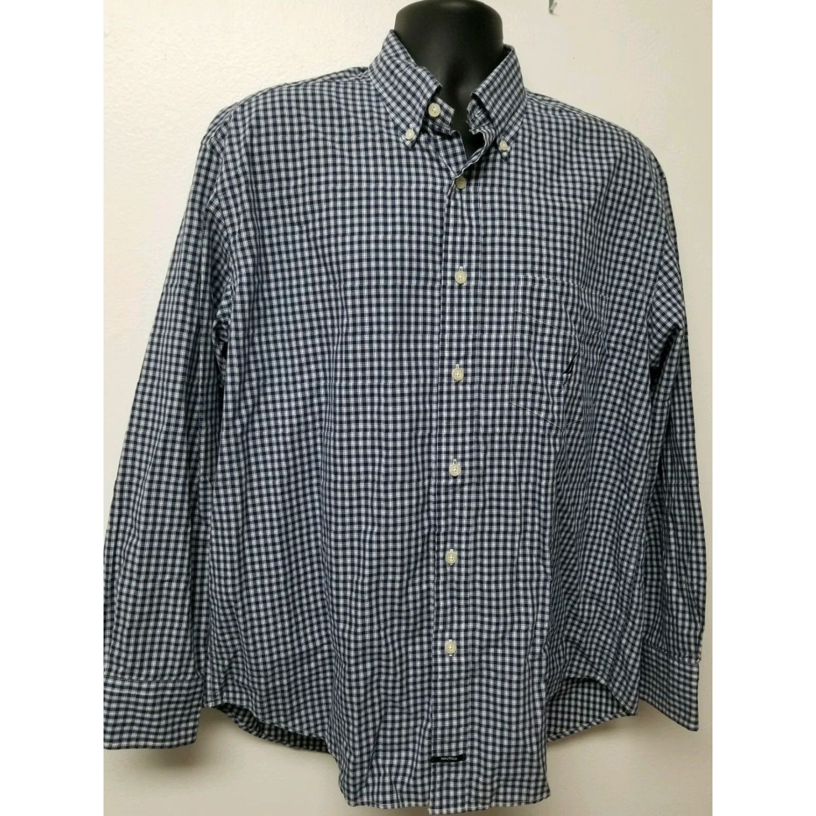 Nautica Nautica Shirt Mens Blue/White Plaid Button Front Long Sleeve L Size US L / EU 52-54 / 3 - 6 Thumbnail