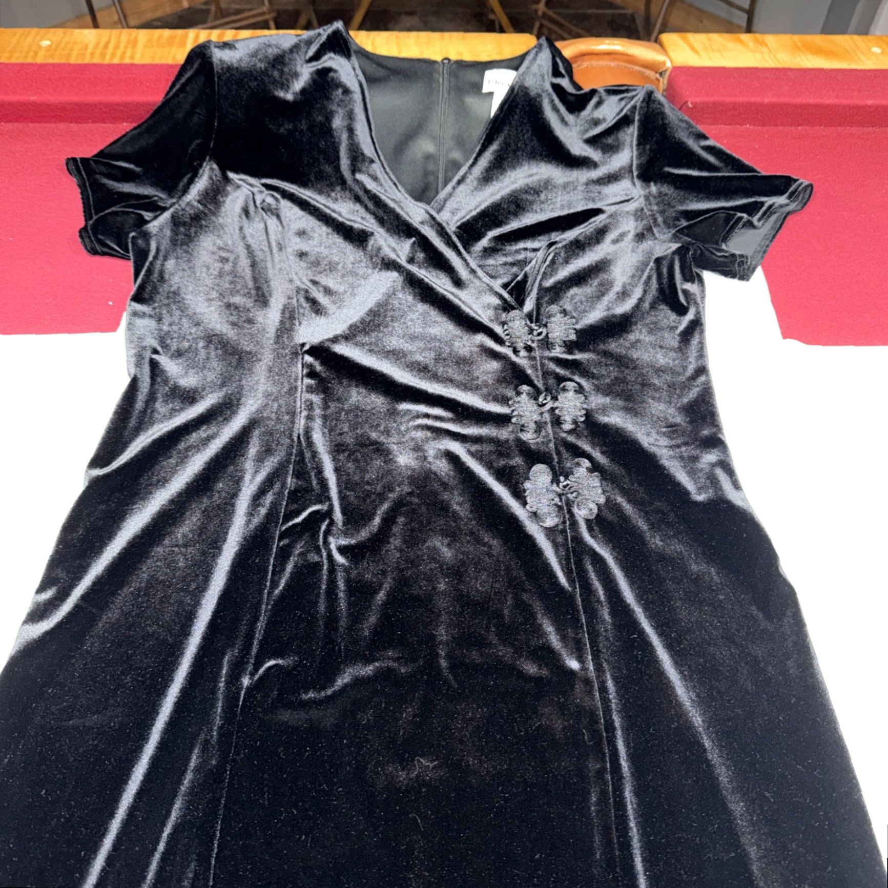 Velvet VINTAGE Black Velvet Gown Short Sleeve V-Neck Wrap Maxi Front Slit Women’s Size 14 Dresses Size 36" / US 14 / IT 50 - 5 Thumbnail