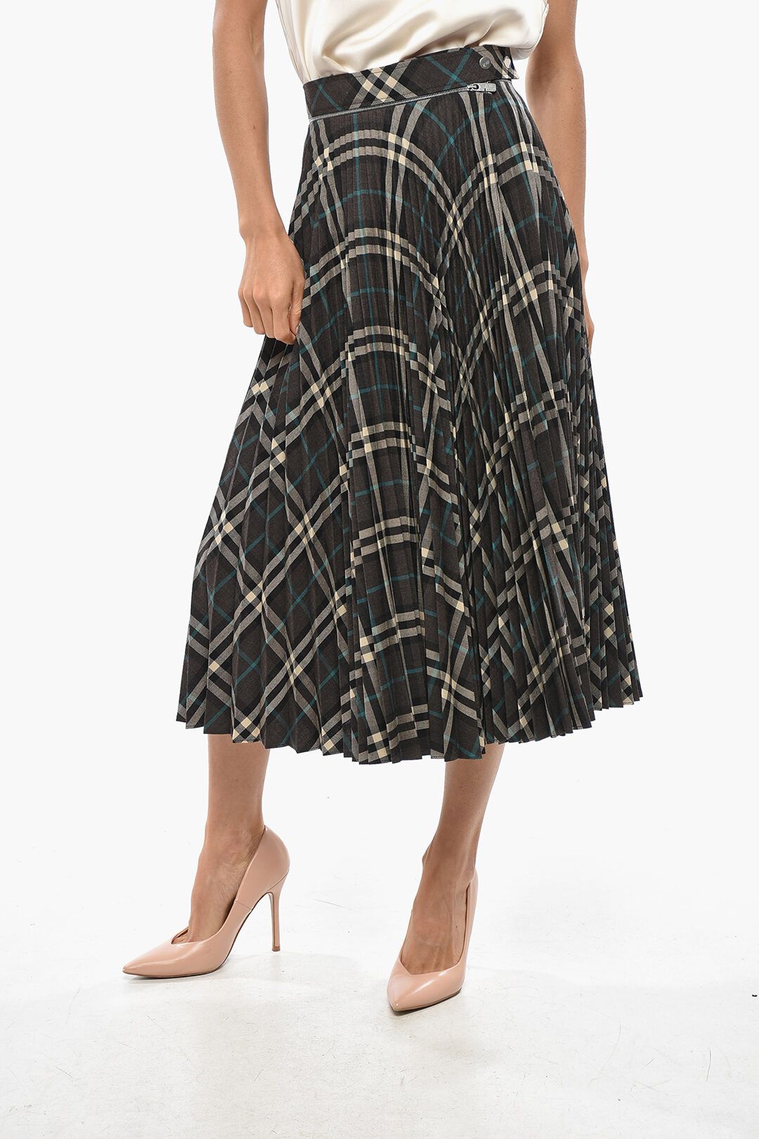 Burberry og1mm1225 Tartan Patterned Accordion Midi Skirt in Brown Size 27" / US 4 / IT 40 - 1 Thumbnail