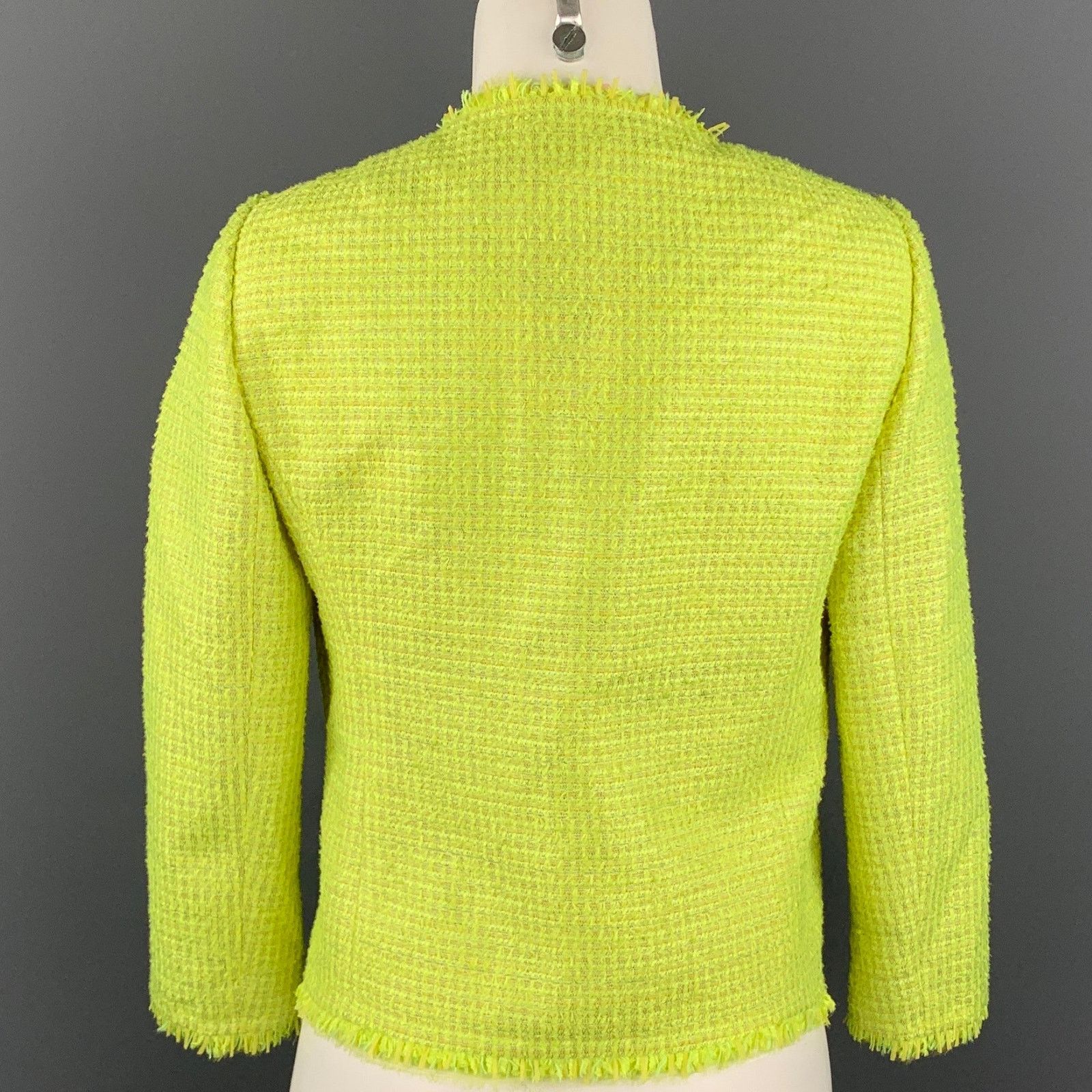 Giambattista Valli Size 8 Green Woven Paper Blend Cropped Open Front Jacket Size M / US 6-8 / IT 42-44 - 3 Thumbnail