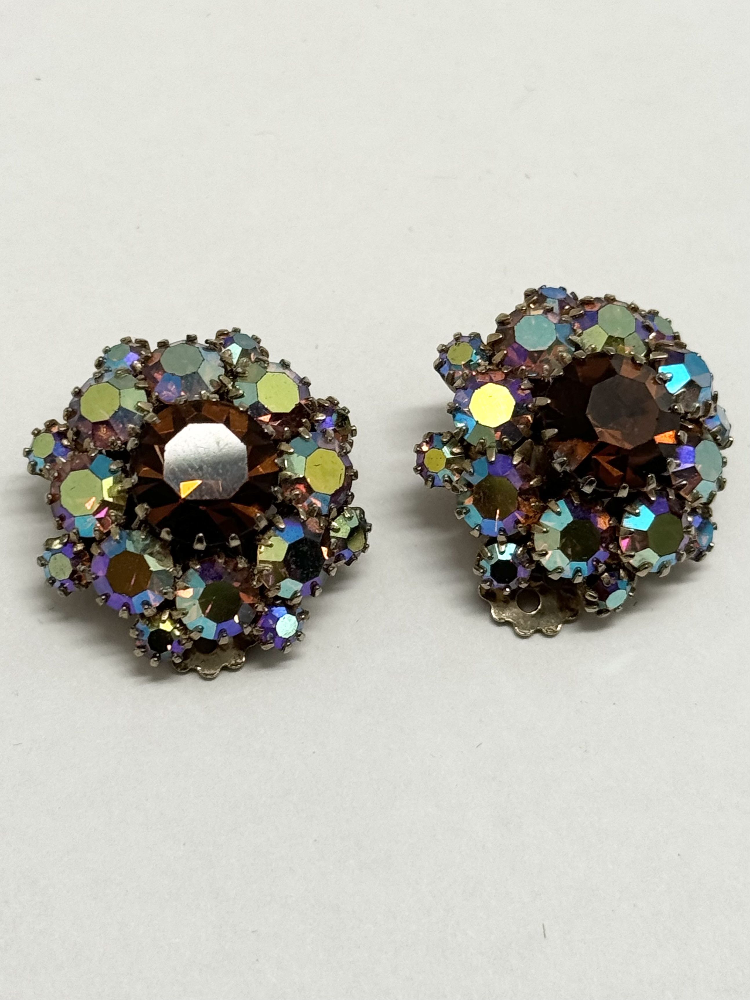 Vintage Vintage brown rhinestone glass earrings Size ONE SIZE - 2 Thumbnail