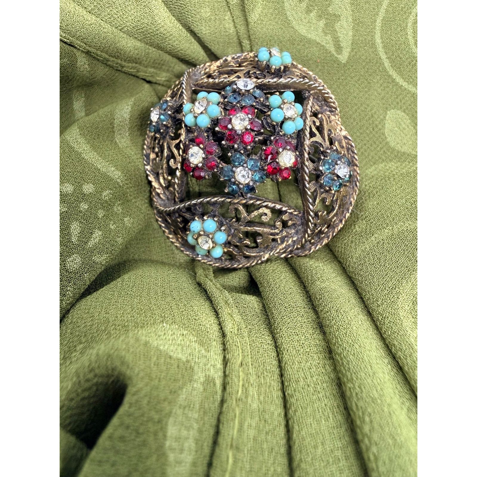 Vintage Vintage BSK Brooch 2.25” Aurora Borealis Rhinestone Floral Size ONE SIZE - 6 Thumbnail