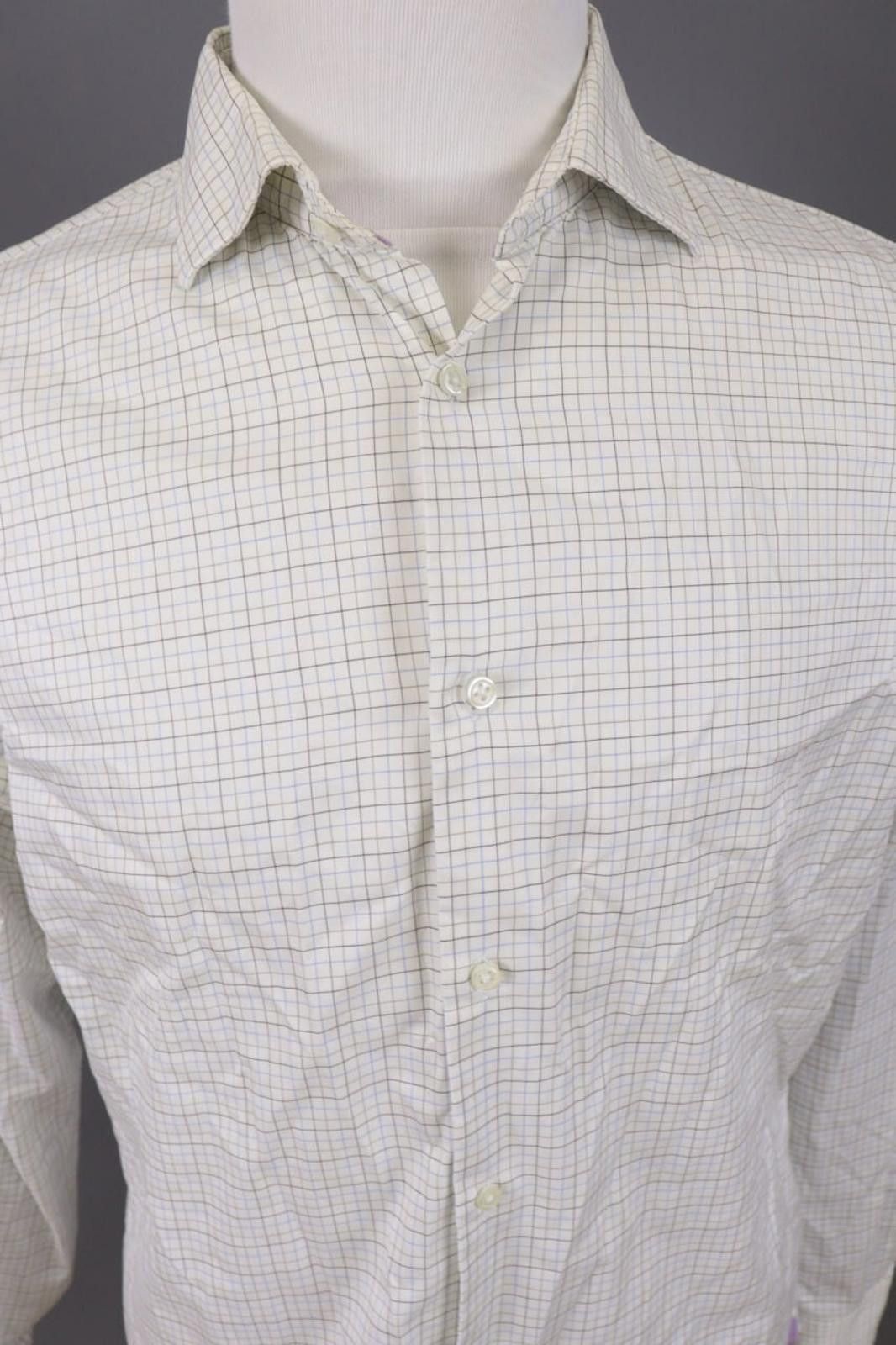 Designer Hackett London Tailored Fit White Check Shirt Size 42 16.5 Size US M / EU 48-50 / 2 - 4 Thumbnail