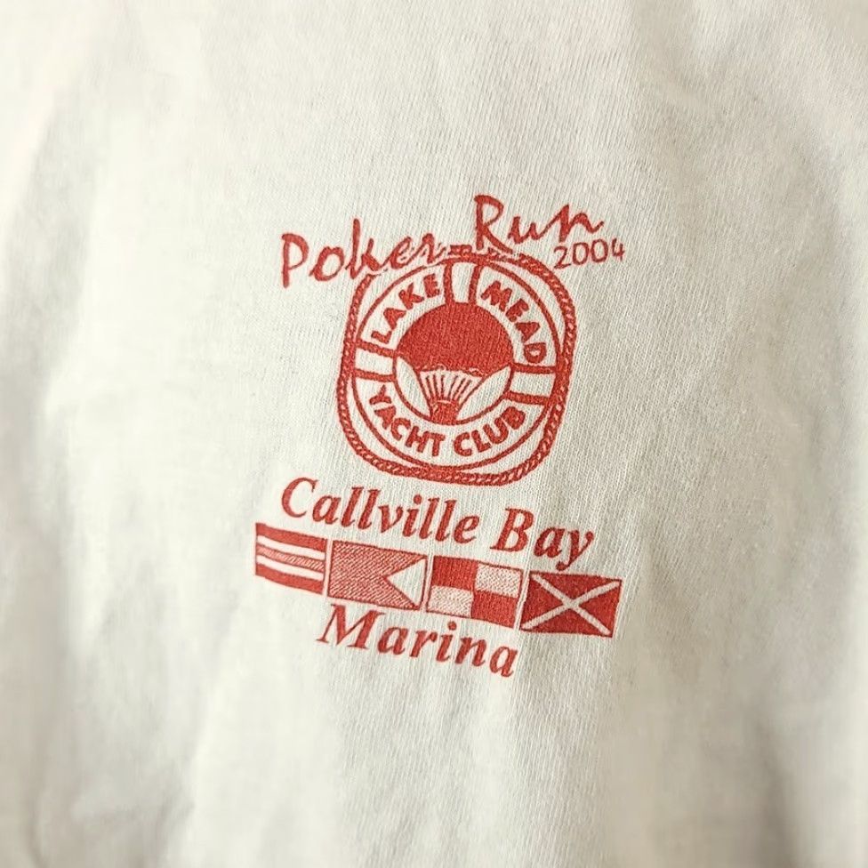 Gildan VINTAGE Lake Mead Yacht Club T Shirt Mens Size L Y2K 2004 Poker Run Callville Bay Marina White Cotton Gildan Short Sleeve Crew Neck 90s Sailing Size US L / EU 52-54 / 3 - 3 Thumbnail