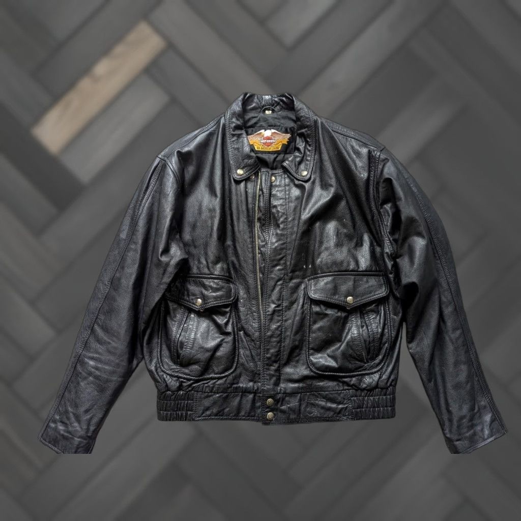 Harley Davidson VINTAGE Harley-Davidson leather XL black BOMBER motorcycle Jacket Mens XL Black Size US XL / EU 56 / 4 - 1 Thumbnail