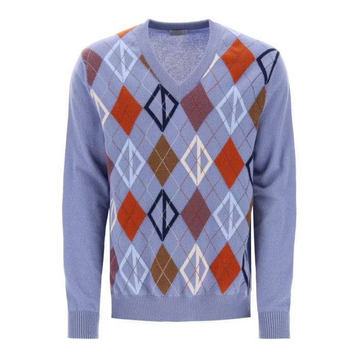 image of Dior O1S22I1N0524 Diamond Argyle Sweater In Light Blue, Men's (Size Large)