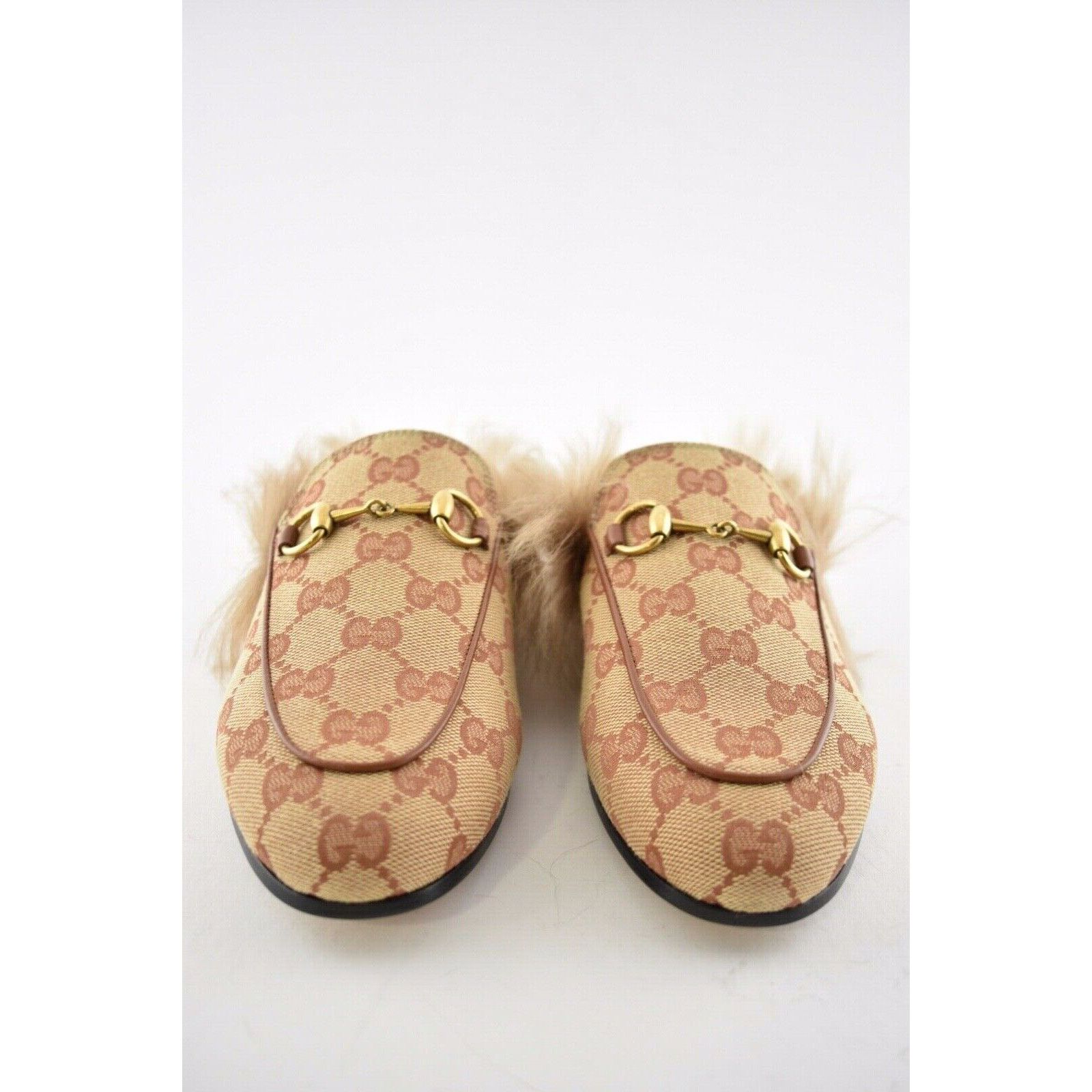 Gucci Princetown Beige Canvas Original GG Fur Loafer